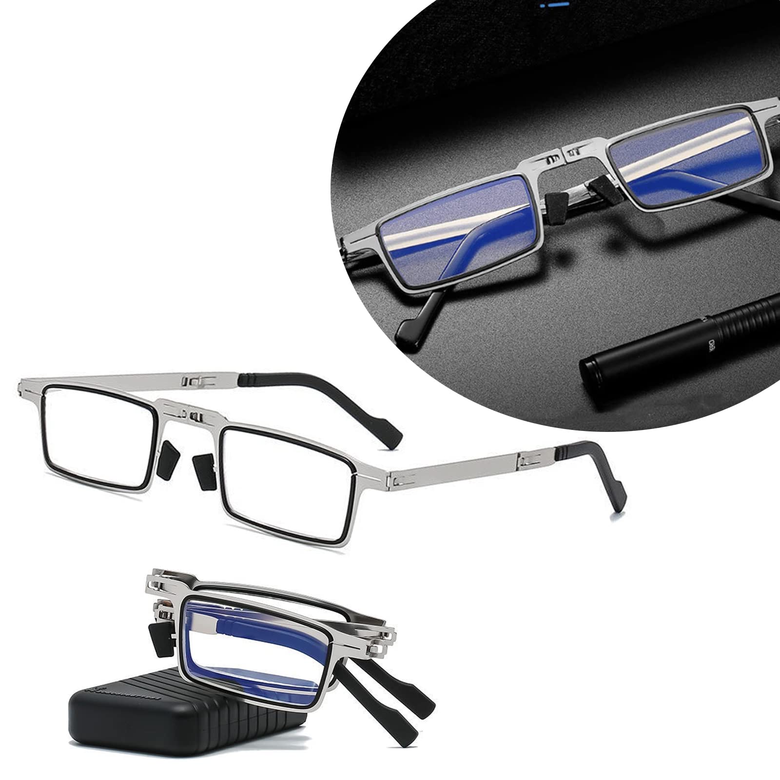 Ultra Light Titanium Folding Glasses - Screwless Design, Blue Light Blocking for Middle-Aged & Elderly (+2.00 Magnification, Square Frame) | Perfect for Reading, Computer Use & Daily Wear