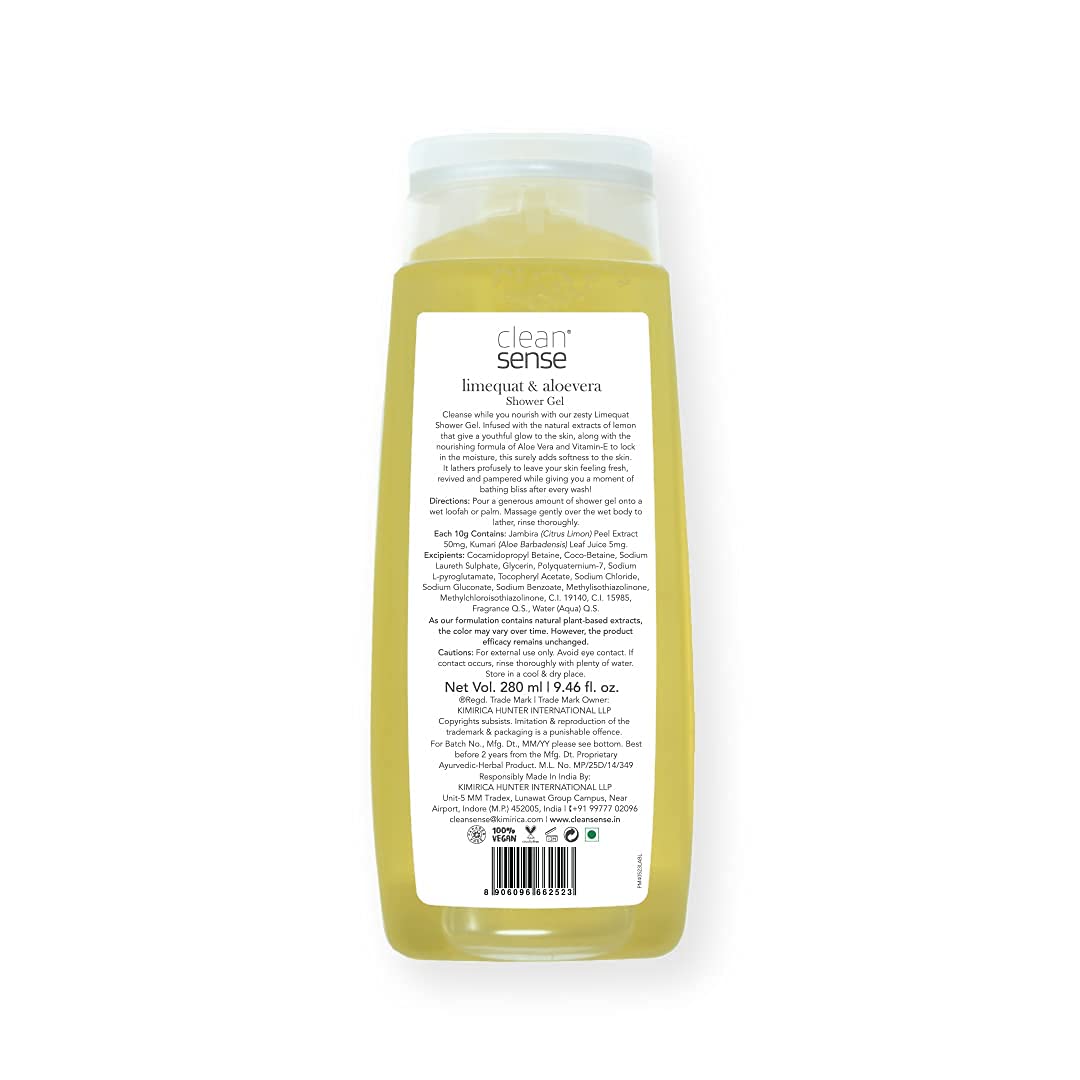 Cleansense Shower Gel Combo - 100% Vegan, Paraben Free with Aloe Vera & Vitamin E (Blueberry Limequat, 280ml x 2) | Hydrating Body Wash for Sensitive Skin, Perfect for Daily Shower & Spa Relaxation
