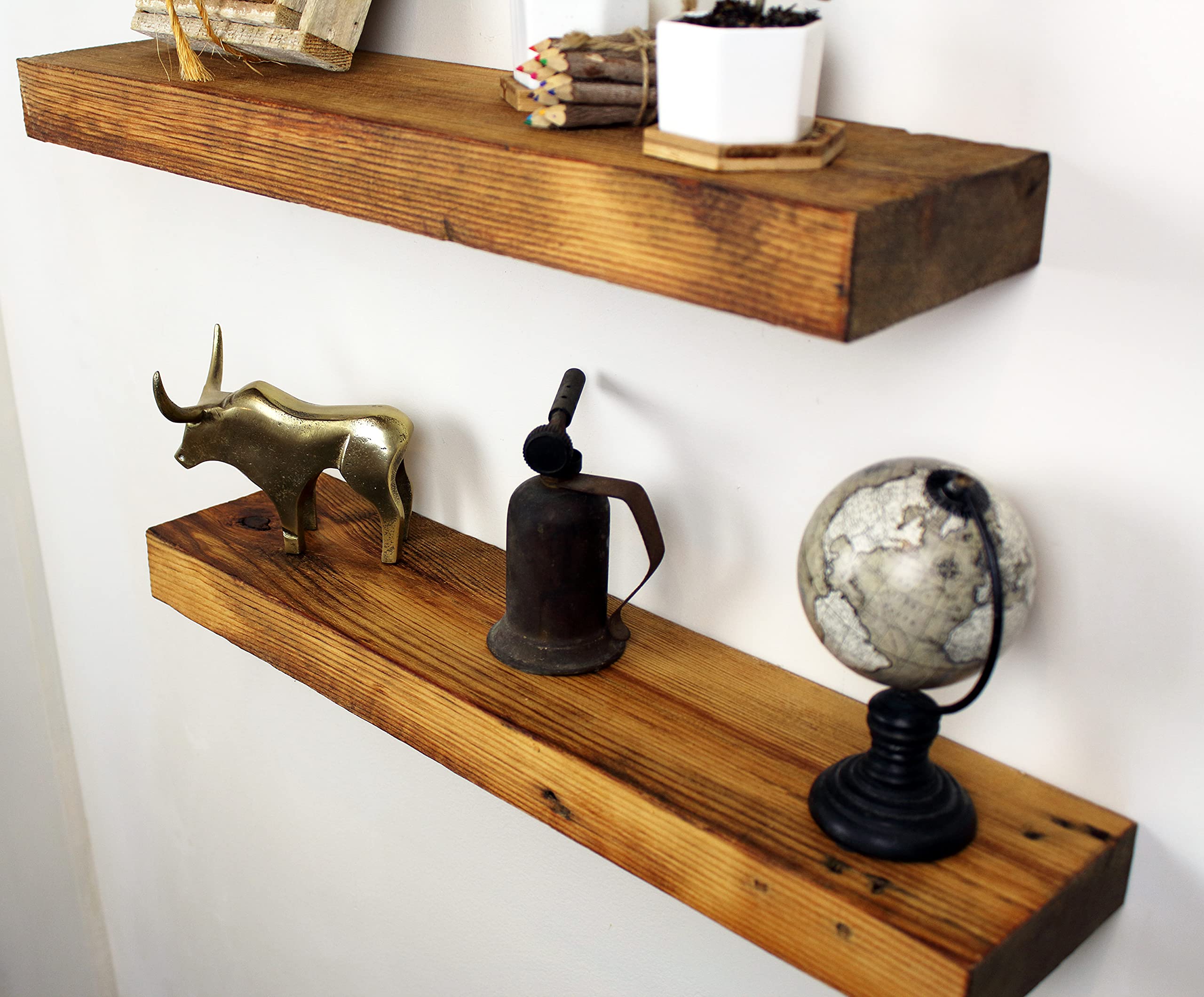 Reclaimed Wood Wall Shelves Set of 2 - Rustic Modern Timber Craft Floating Shelves (24