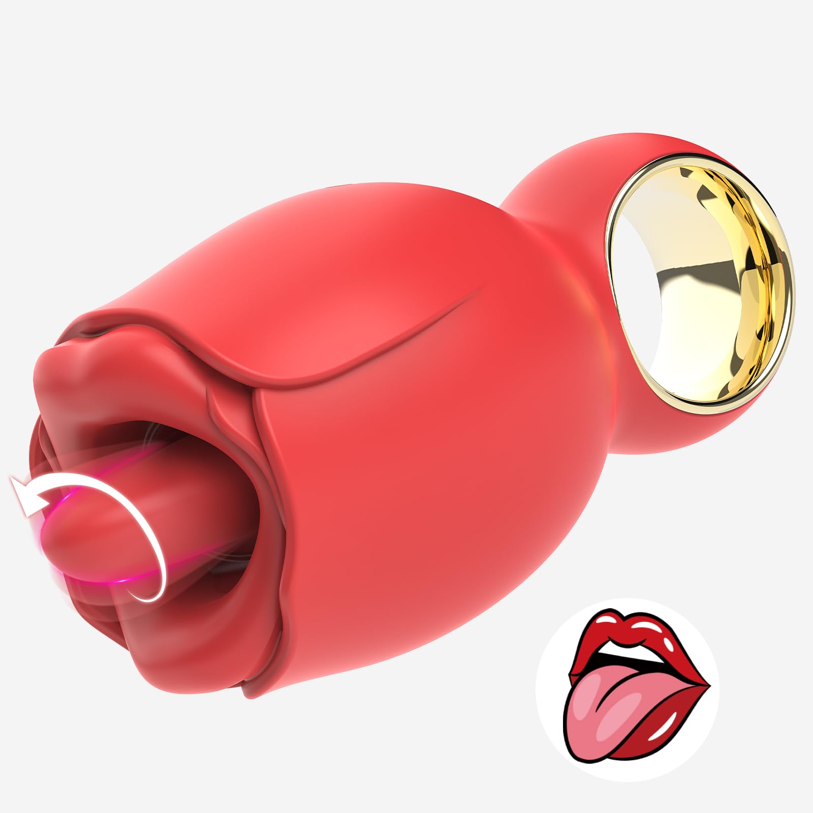 Rose Vibrator for Women - 360° Rotating Licking Tongue Clitoral Stimulator with 8 Vibration Modes & Ergonomic Handle | Adult Sex Toy for Solo Play, Couples Play & Sensual Massage