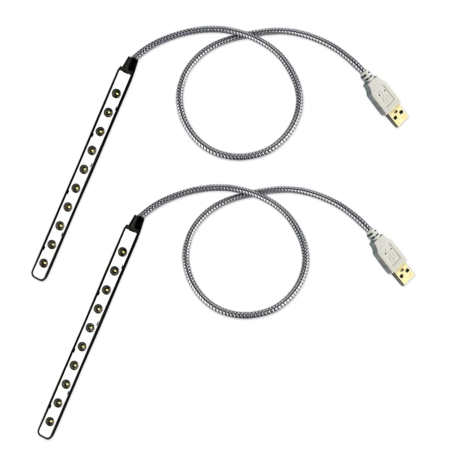 V TELESKY 2-Pack USB LED Gooseneck Lamp - 10 Flexible Light Beads for Laptop, Desktop, PC & Mac Keyboard Lighting - Perfect for Gaming, Office Work & Low-Light Typing (Black)