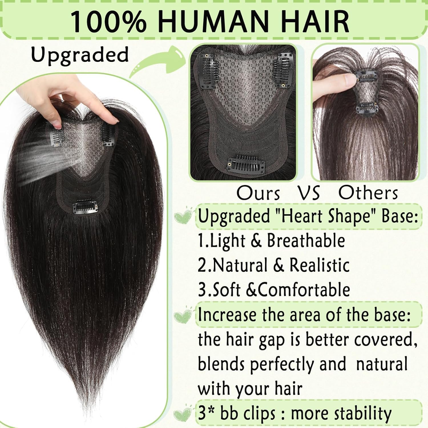 360° Human Hair Topper for Women - 12 Inch No Bangs Lace Base Hairpiece, Real Remy Human Hair (Black) - Perfect for Thinning Hair, Hair Loss & Everyday Styling