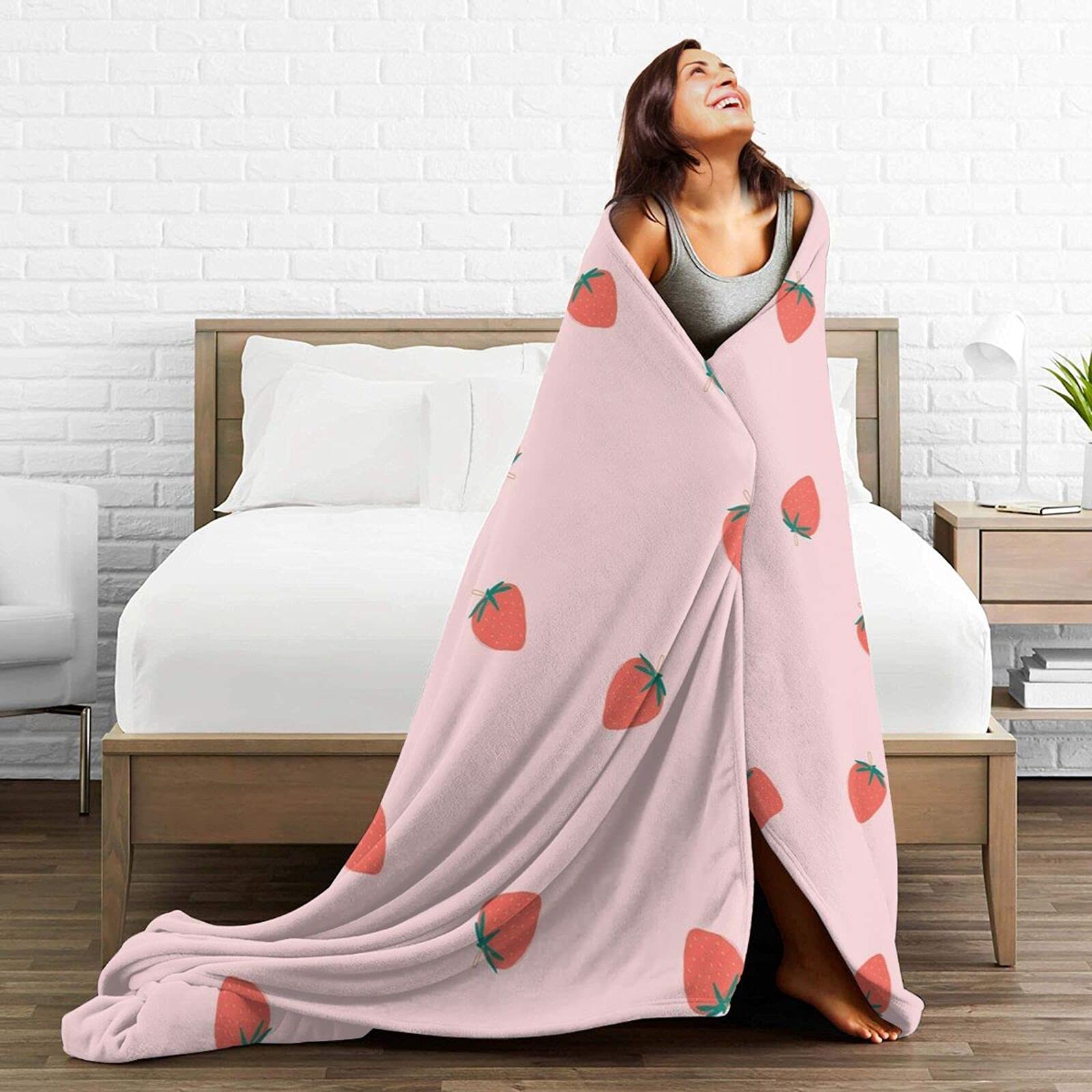 Soft Flannel Strawberry Throw Blanket 80