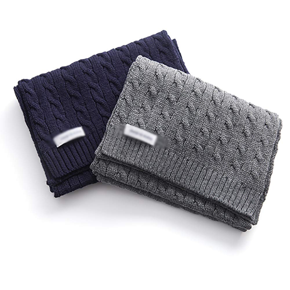 Men's Knitted Winter Scarf - Soft Cotton Striped & Solid Color Scarves for Fall & Winter - Warm Elegant Neck Warmer for Casual & Outdoor Use (Grey)