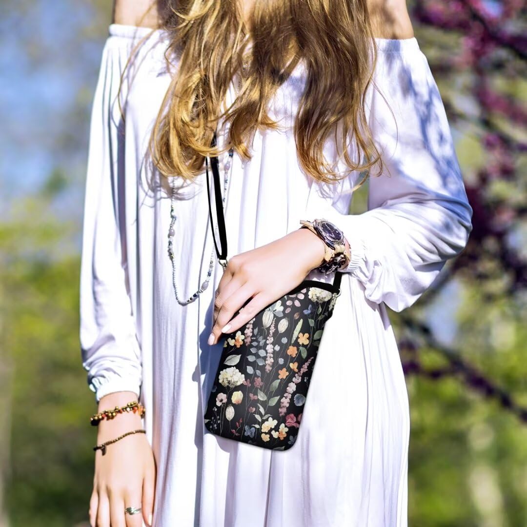 Neoprene Crossbody Phone Pouch with Lanyard - Compatible with iPhone 16/15/14/13/12 & Samsung S24/S23+/A35 - Stylish Floral Design for Women - Perfect for Travel, Gym, Shopping & Everyday Use