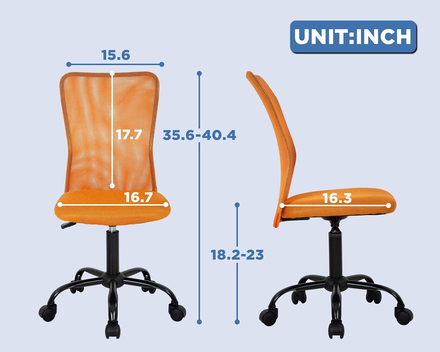 Ergonomic Mid Back Mesh Office Chair with Adjustable Height & Lumbar Support - Modern Armless Rolling Chair for Home Office, Computer Desk, and Executive Tasks (Orange) - Perfect for Long Work Hours, Gaming, and Remote Work Comfort