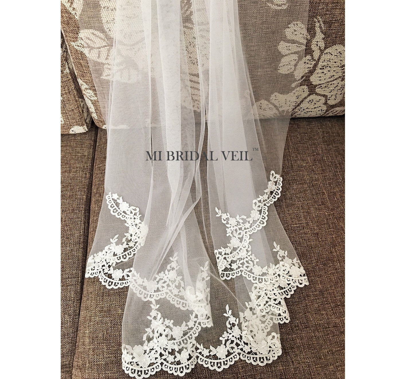 Elegant Venice Crochet Lace Wedding Veil - Ivory/White/Black Fingertip Length Bridal Veil by Mi Bridal | Perfect for Church Ceremonies, Beach Weddings & Vintage-Themed Nuptials