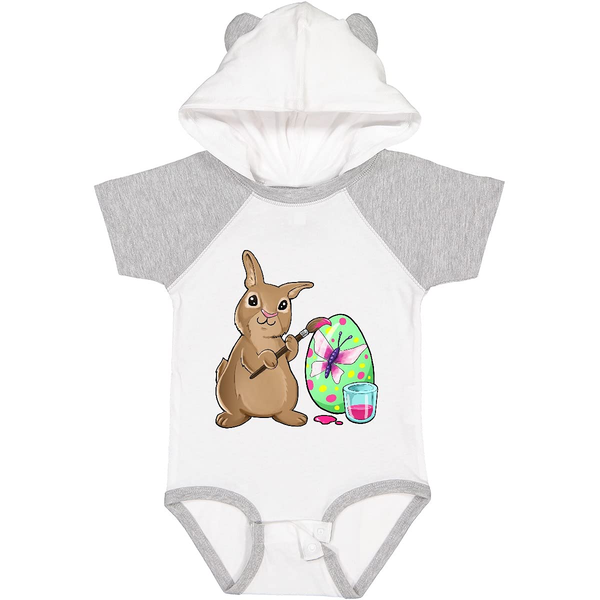 Inktastic Cute Brown Easter Bunny Painting Egg Baby Bodysuit - Soft Cotton Onesie for Easter Outfits, Spring Photoshoots & Baby Showers