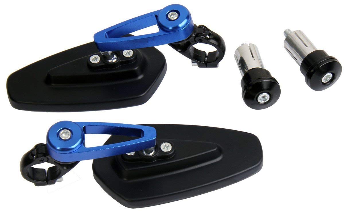 Black Arrow Bar End Mirrors with Blue Stem - Compatible for 2015 Yamaha YZF R3 Motorcycle - Enhance Safety & Style for Street & Track Riding