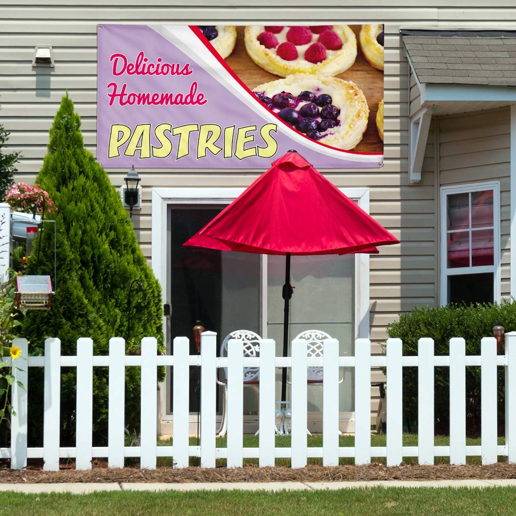Premium Vinyl Banner - Multiple Sizes (60x144 Inches) with 10 Grommets | Weatherproof Outdoor Sign for Restaurants, Bakeries & Food Businesses | Perfect for Advertising Delicious Homemade Pastries, Yard Sales & Industrial Use - Durable Purple Banner
