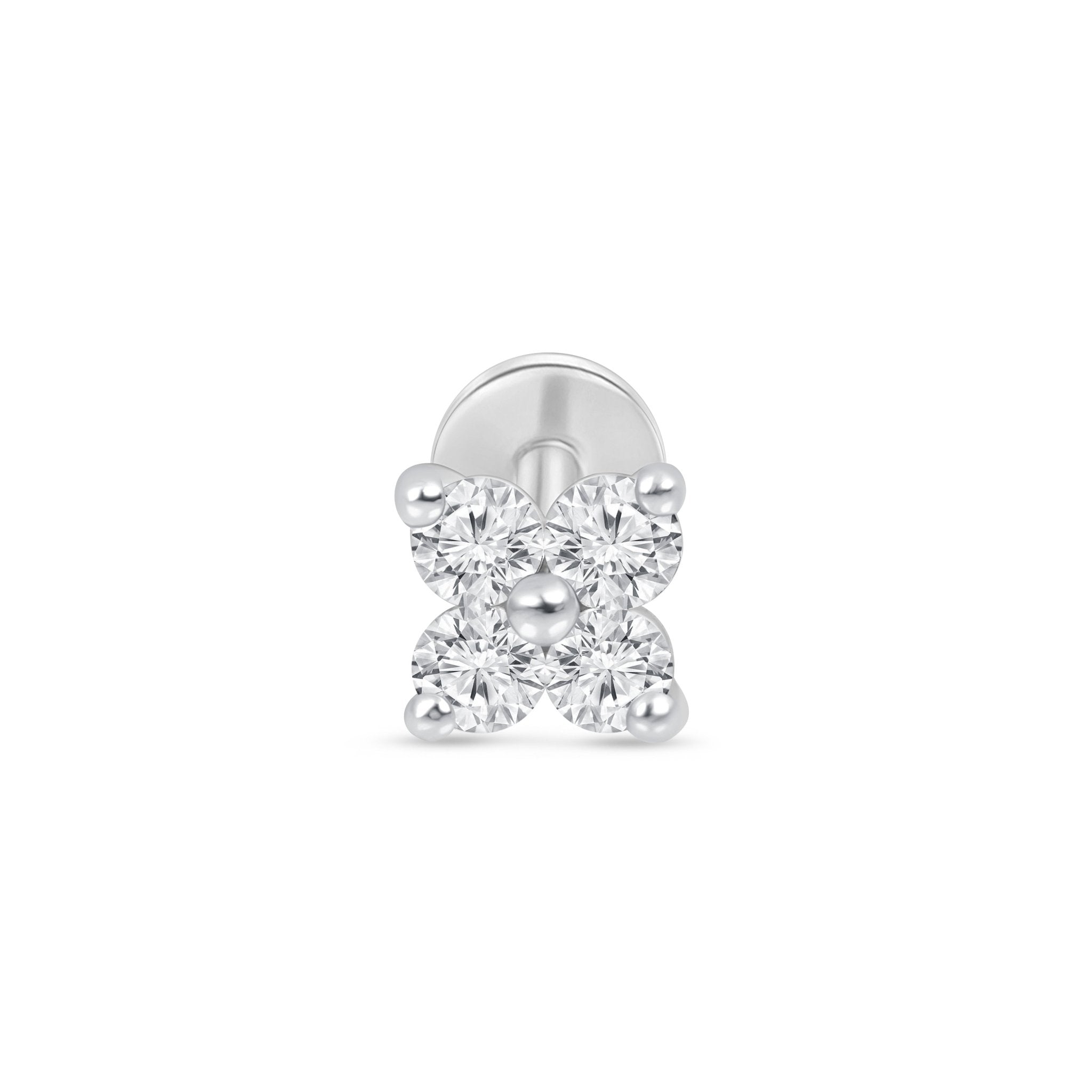 14k White Gold Diamond Four Petal Flower Stud Earrings for Women - Elegant Floral Jewelry Gift for Wedding, Anniversary & Everyday Wear