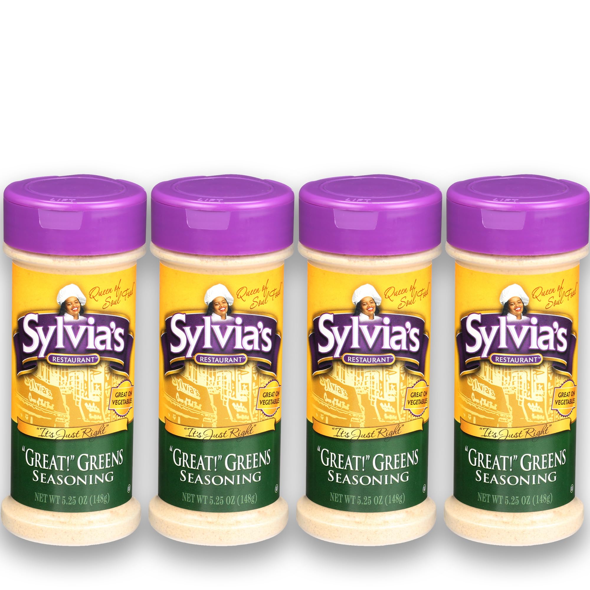Sylvia's Restaurant Great Greens Seasoning - All-Purpose Southern Vegetable Seasoning for Collard Greens, Kale & More, 5.25oz (Pack of 4) - Perfect for Soul Food, BBQ, Family Dinners & Holiday Meals