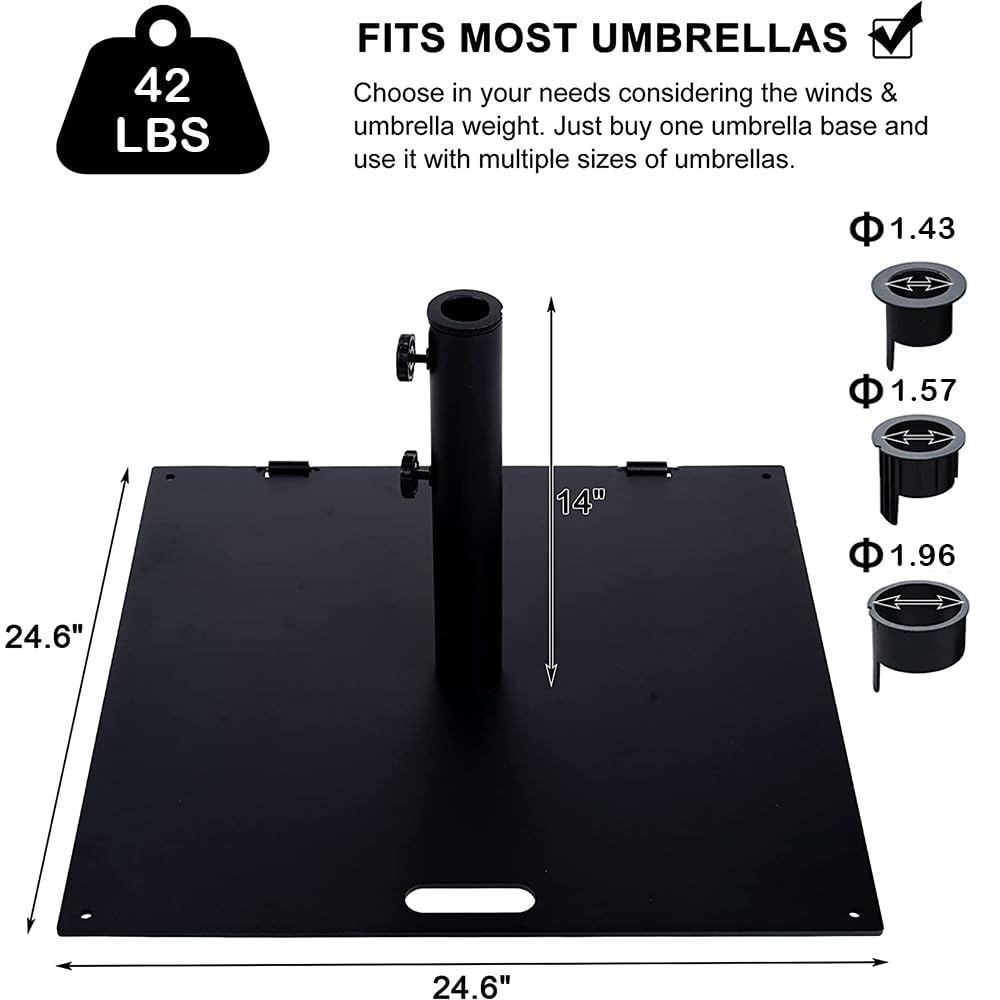 Heavy Duty 42 LBS Rolling Outdoor Umbrella Stand - Square Steel Base for Patio, Deck & Garden - Black | Portable Weighted Stand for Market Umbrellas, Perfect for Poolside, Backyard & Commercial Use