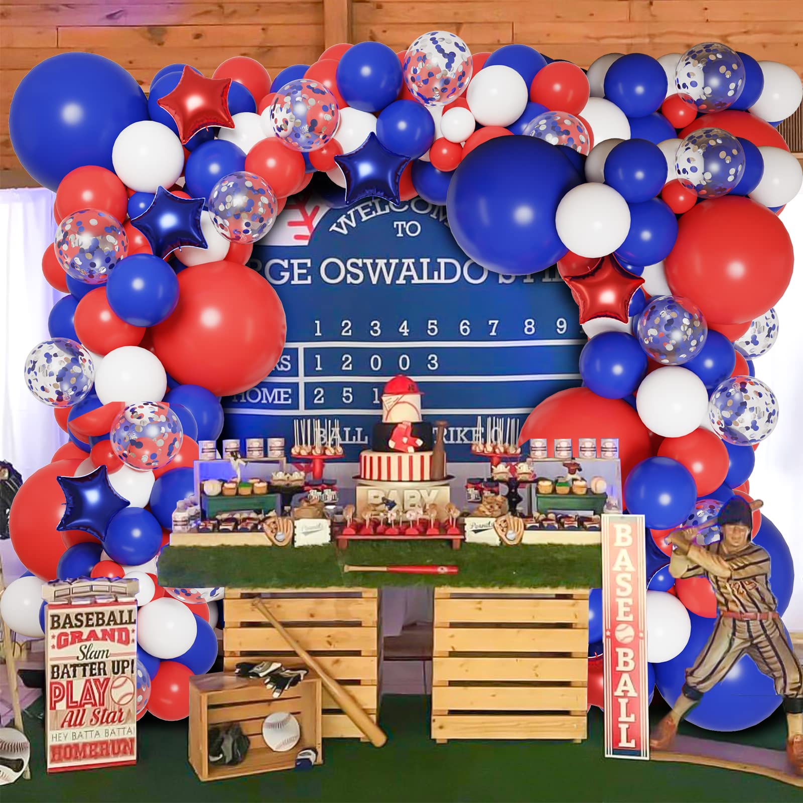 RUBFAC 160pcs Red White Blue Balloons Garland Arch Kit - Baseball Theme Party Decor with Star Foil Balloons for 4th of July, Graduation, Birthday, Wedding, Nautical & Patriotic Events | Perfect for Backyard BBQs, Sports Celebrations & Holiday Festivities