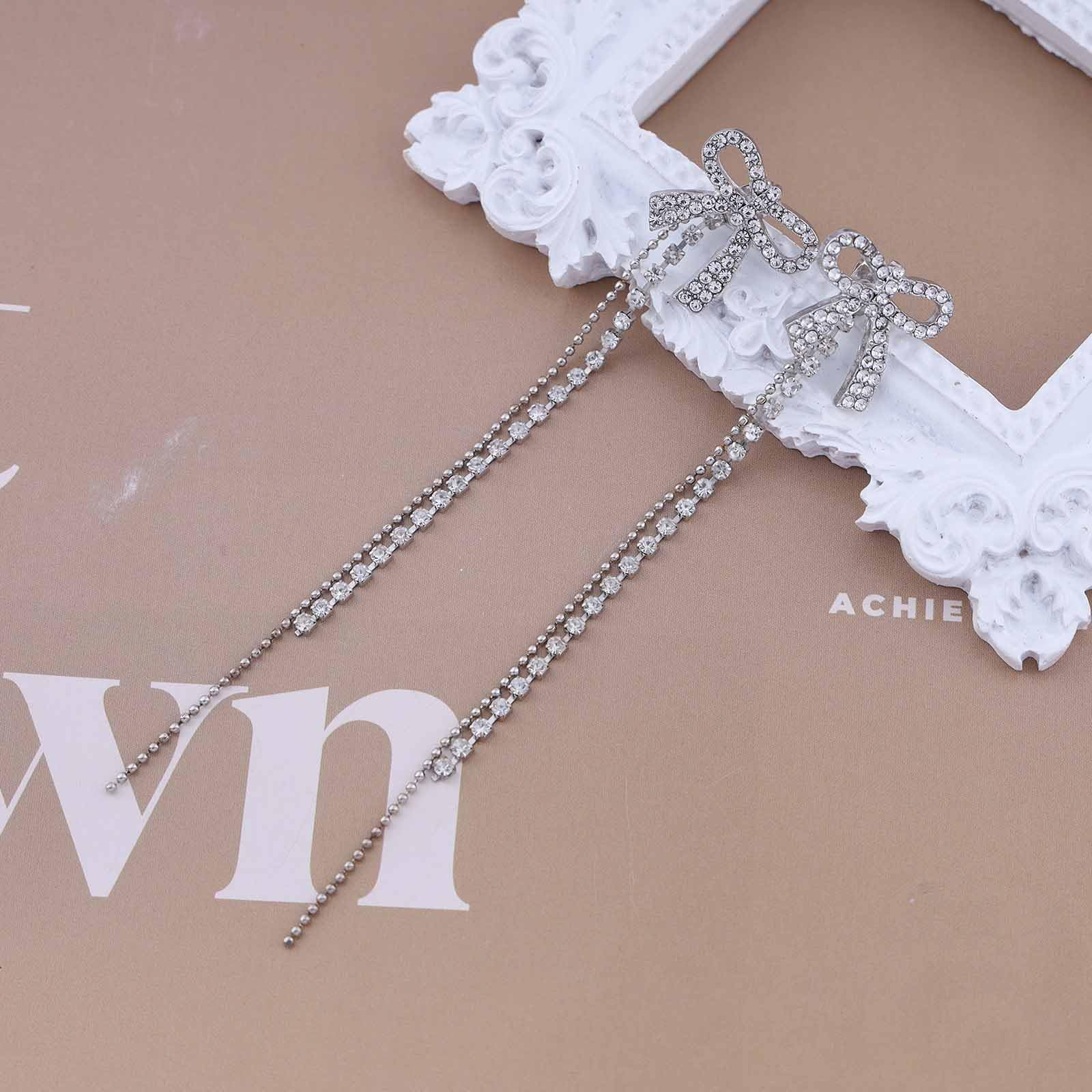 Vintage Crystal Bow Ear Jacket Earrings - Rhinestone Tennis Chain Drop Dangle Earrings for Women & Girls | Elegant Long Crystal Chain Jewelry for Parties, Weddings & Evening Events