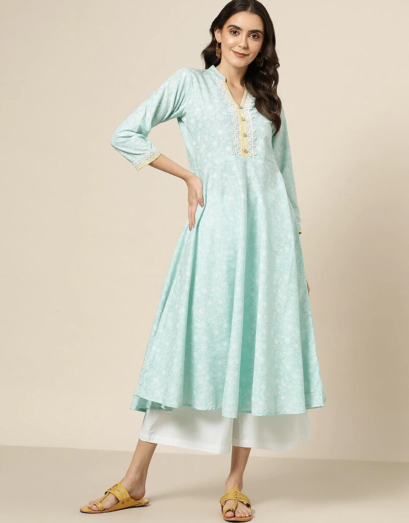 Stylish Blue Cotton Blend Suit Anarkali - Elegant Indian Ethnic Dress for Women - Perfect for Weddings, Parties & Festive Occasions