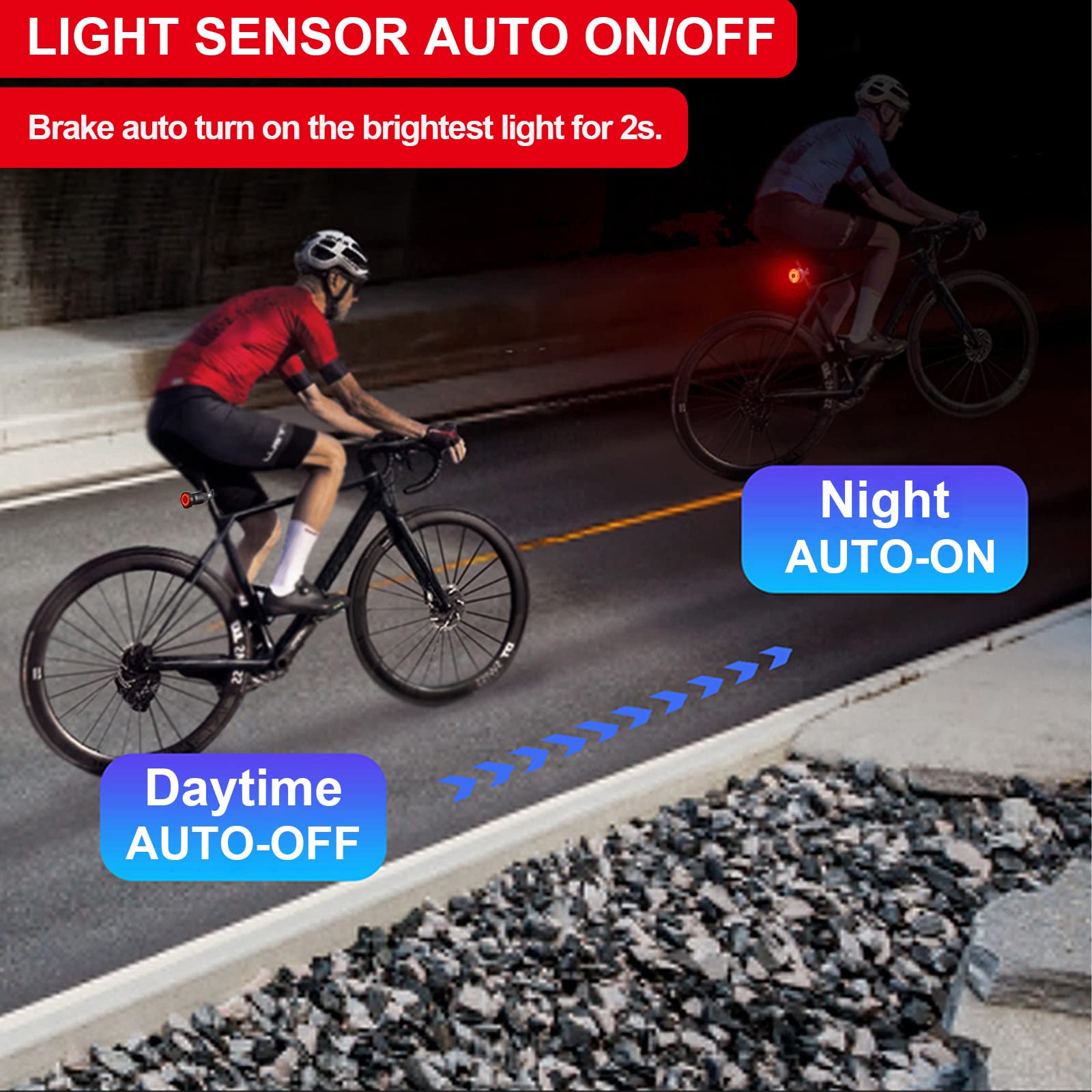 Ultra Bright Smart Bike Tail Light - Auto On/Off Bicycle Brake Light with USB Rechargeable & IPX6 Waterproof Design for Day/Night Safety - Perfect for Commuting, Road Cycling, and Mountain Biking