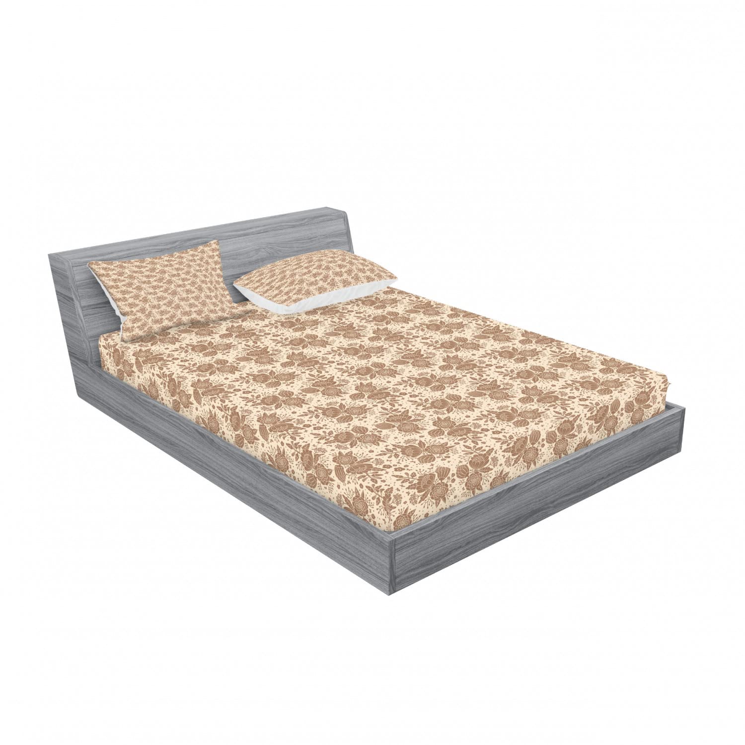 Ambesonne Floral 2-Piece Full Size Fitted Sheet Set with 4 Pillow Shams - Oriental Peony Bloom Design in Umber & Champagne | Luxury Bedding Decor for Master Bedroom, Guest Room & Dorm