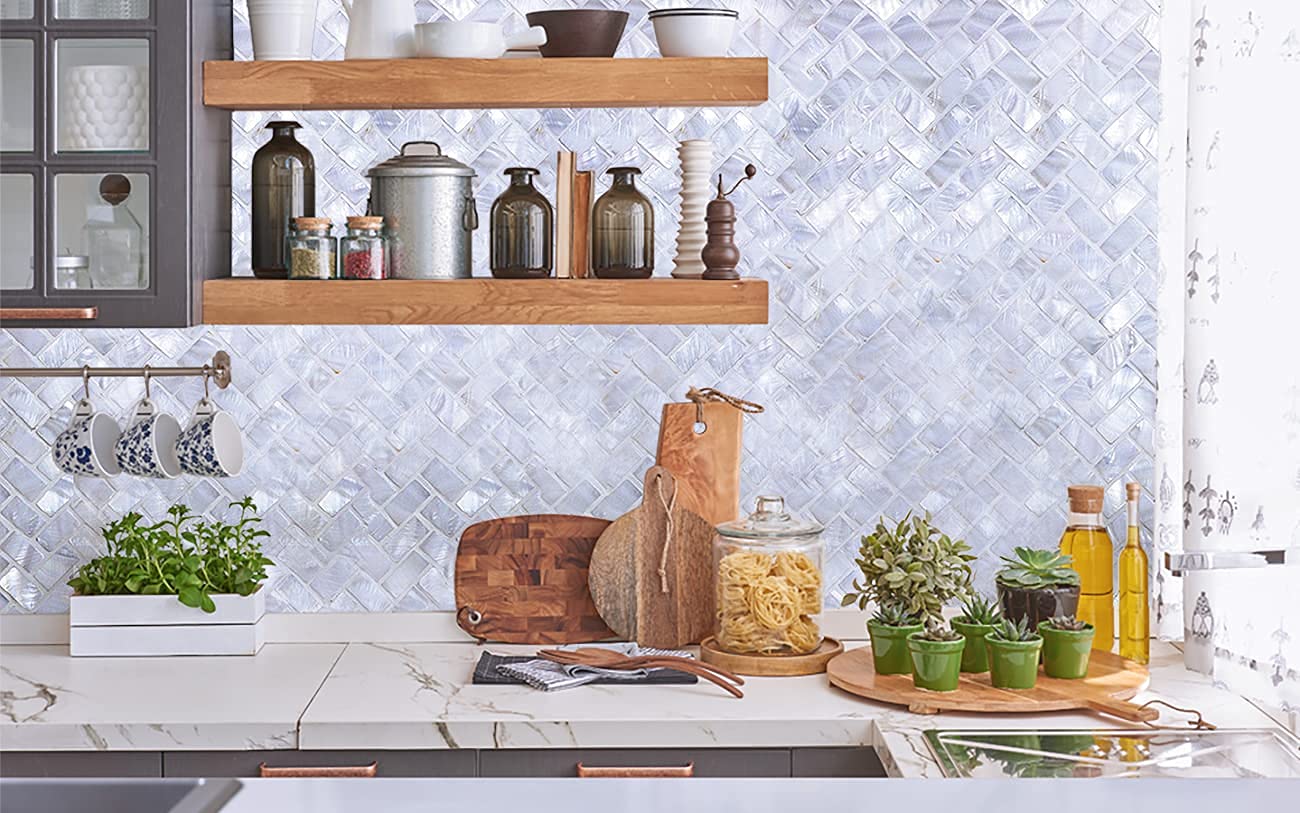 Pearl Shell Mosaic Herringbone Tile - 11