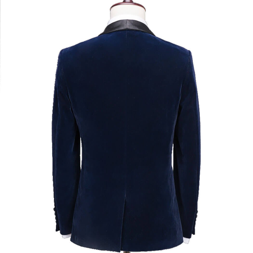 Men's Blue Velvet Classic Tuxedo Suit - Single Breasted Shawl Lapel Jacket with Flat Front Pants | Wedding, Prom, Formal Events & Evening Occasions