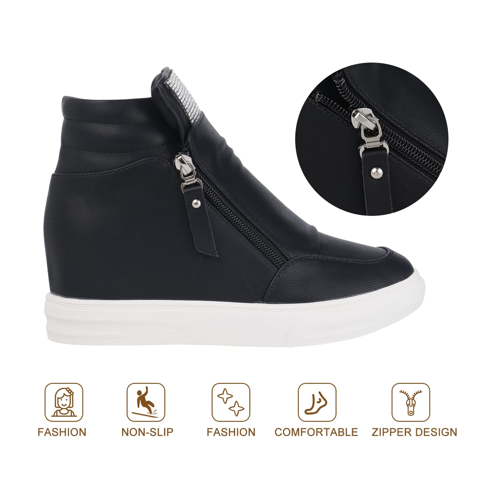 CKROLA Women's Fashion Platform Sneakers - Hidden Wedge Heel High Top Shoes for Women, Comfortable Work Boots & Casual Wear | Perfect for Office, Walking & Daily Outfits