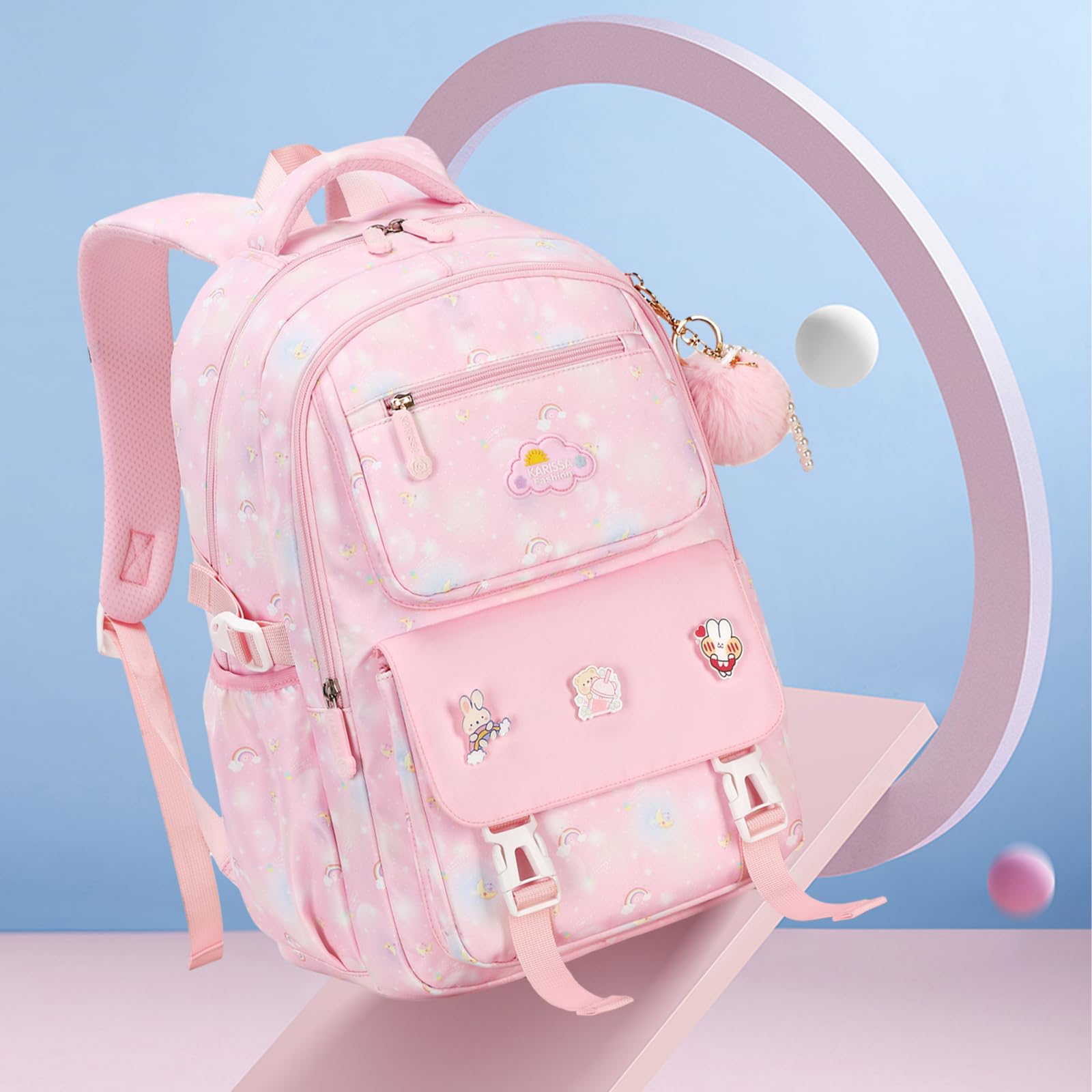 Stylish 15.6 Inch Waterproof School Backpack for Girls Ages 6-12 - Large Capacity Pink Kids Backpack for School, Travel & Daily Use