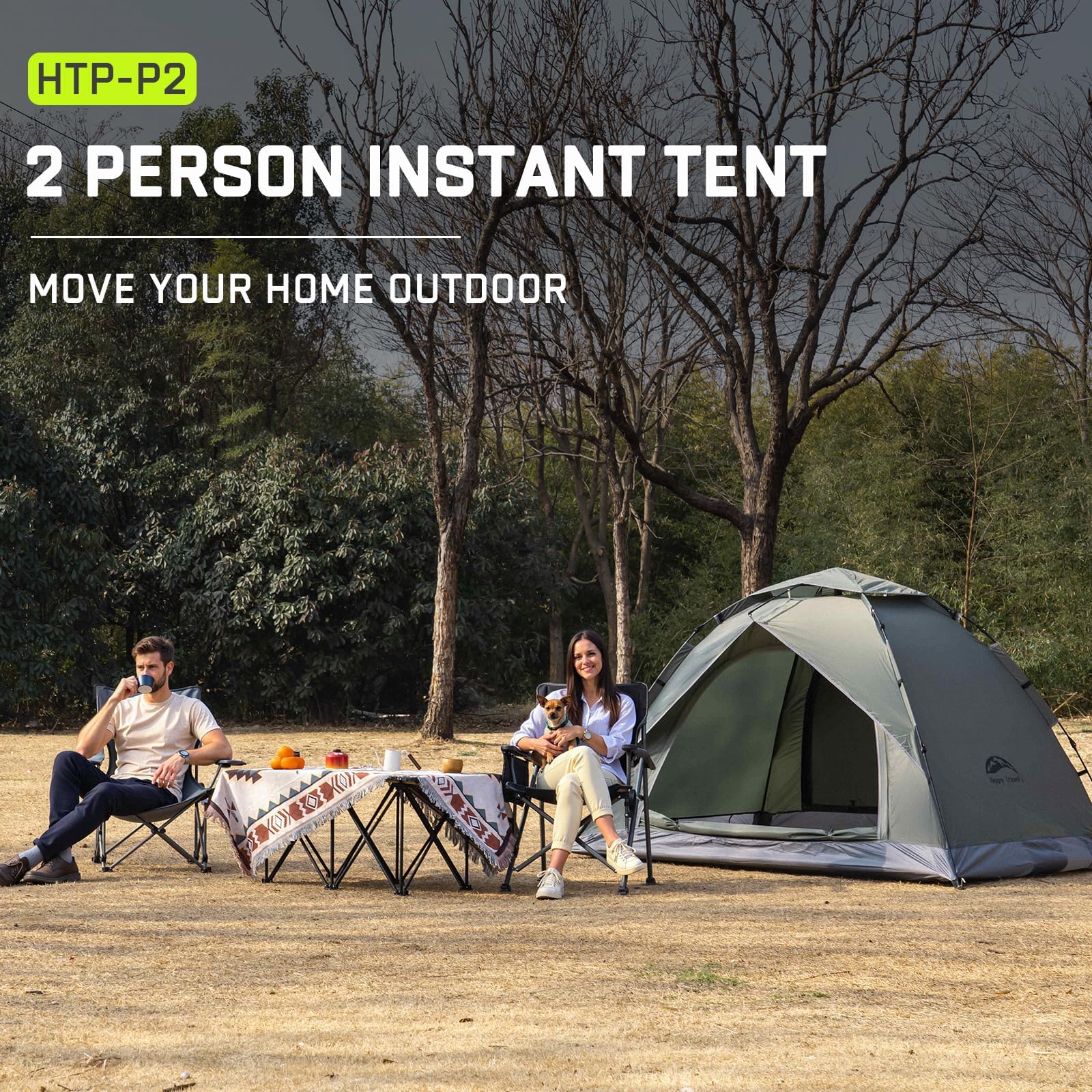 Happy Travel 1/2/3/4 Person Instant Pop Up Camping Tent - Waterproof, Windproof & Easy Setup Dome Tent for Family Camping, Hiking, Backpacking & Outdoor Adventures - Perfect for Beach, Picnics & Festivals