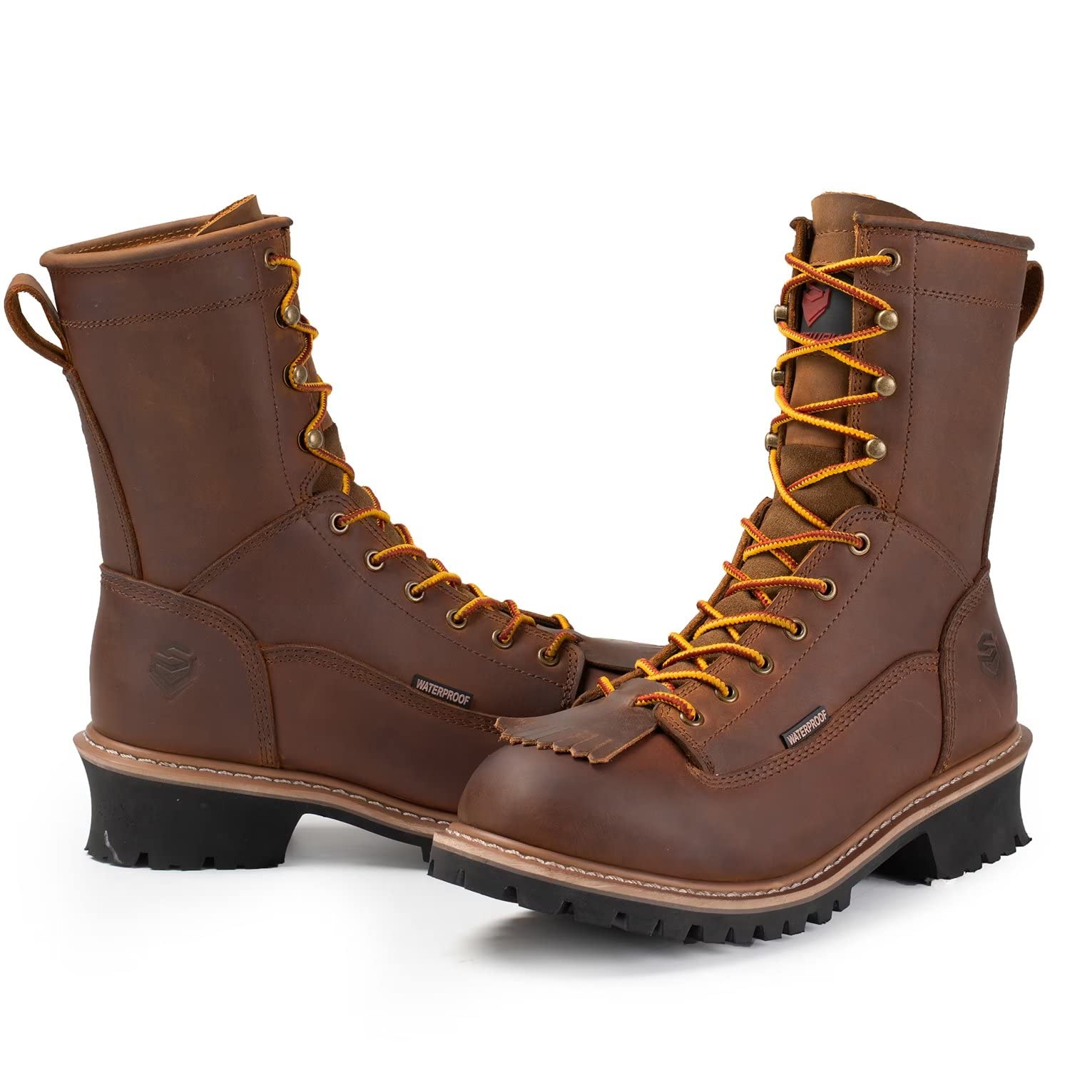 SUREWAY Men's 8-Inch Waterproof Steel Toe Work Boots - Oil & Slip Resistant, Thick Full Grain Leather, Wedge Rubber Sole, EH Rated - Ideal for Construction, Logging & Outdoor Work