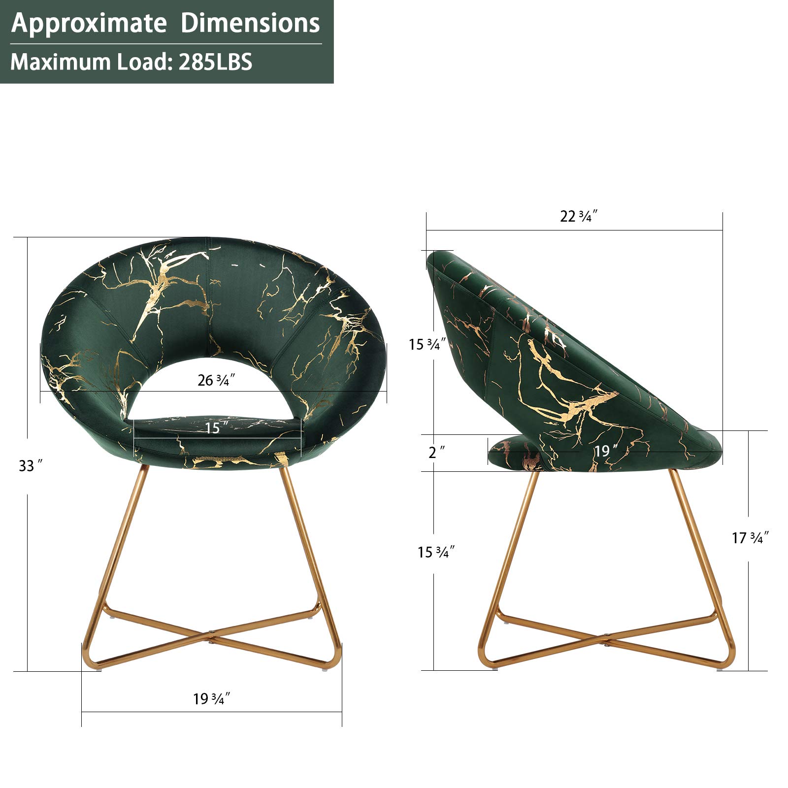 DUHOME Dark Green Velvet Accent Chair with Golden Legs - Mid-Back Vanity Chair for Living Room, Bedroom & Office Desk - Elegant Home Decor for Reading Nook, Dressing Table or Lounge Area (1 Piece)