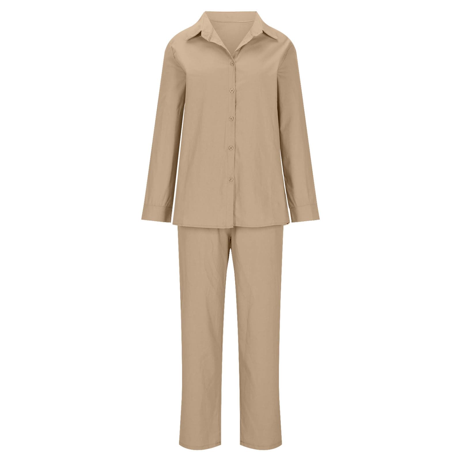 YMADREIG Women's 2-Piece Linen Outfit Set - Long Sleeve Button Down Shirt & Baggy Pants | Summer Casual Lounge Wear | Perfect for Beach Vacation, Brunch Dates & Relaxing at Home