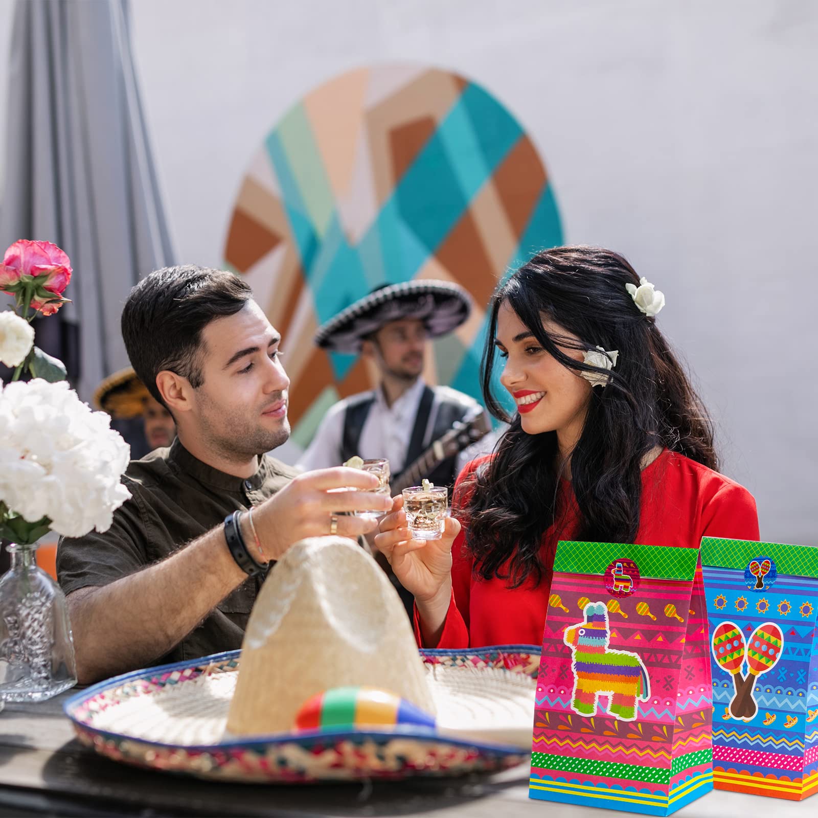 Colorful Mexican Fiesta Party Favor Bags - 24 Pack Cinco de Mayo Goodie Bags for Candy, Treats & Gifts - Perfect for Birthday Parties, Themed Events & Holiday Celebrations