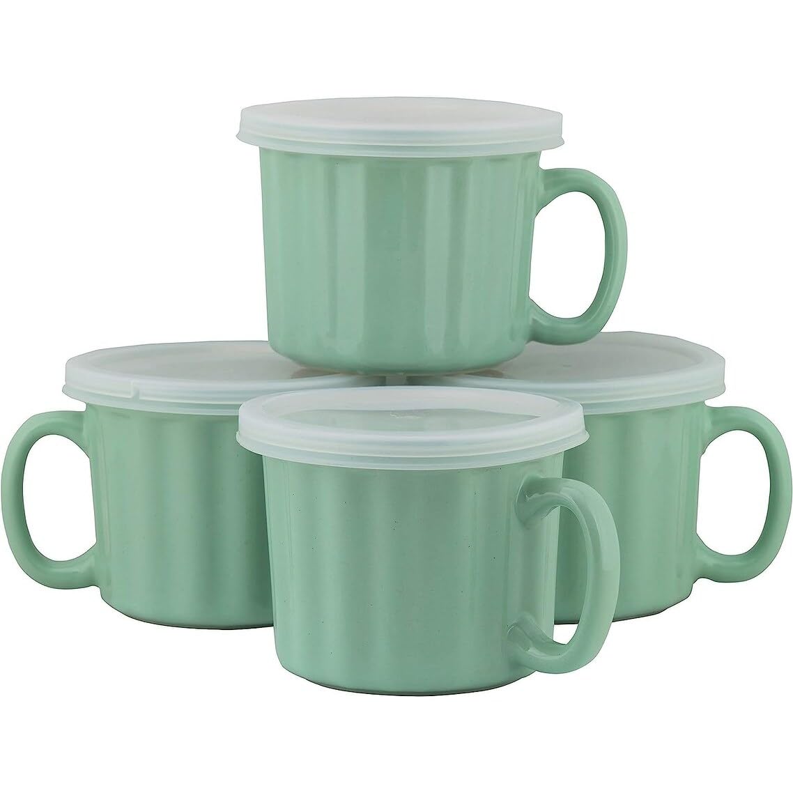 Strawberry Street 16 oz Soup Mugs with Lids - Set of 4 Turquoise Ceramic Bowls for Soup, Cereal, Pasta & Hot Drinks - Microwave & Dishwasher Safe
