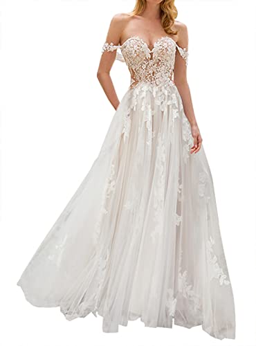 Elegant Lace A-Line Off The Shoulder Wedding Dress - Tulle Bridal Gown for Romantic Weddings & Formal Events