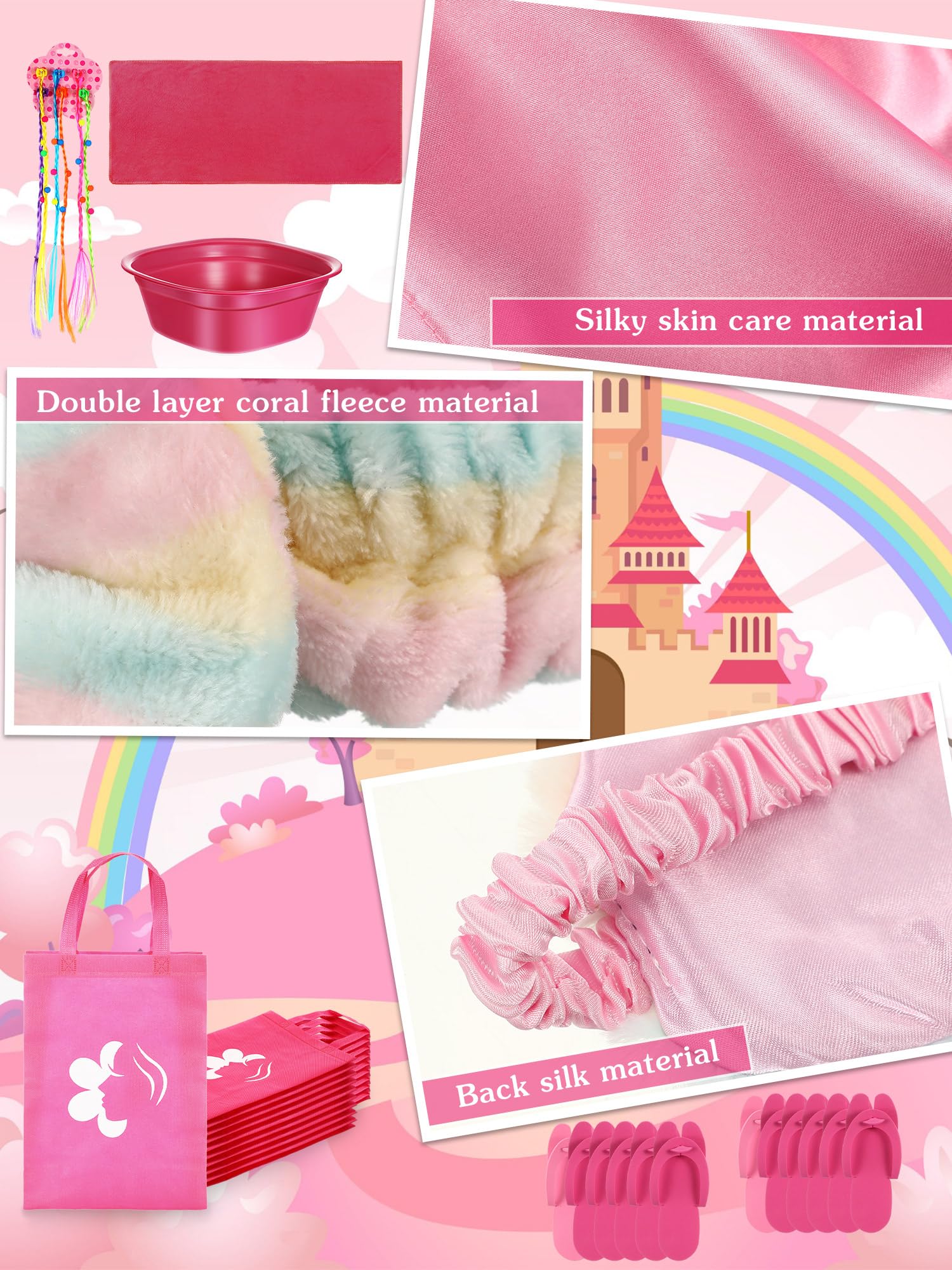 Suhine 10-Piece Kids Spa Party Set - Girls Satin Robes & Nail Salon Kit for Birthday Party Favors | Perfect for DIY Spa Day, Sleepovers & Birthday Celebrations