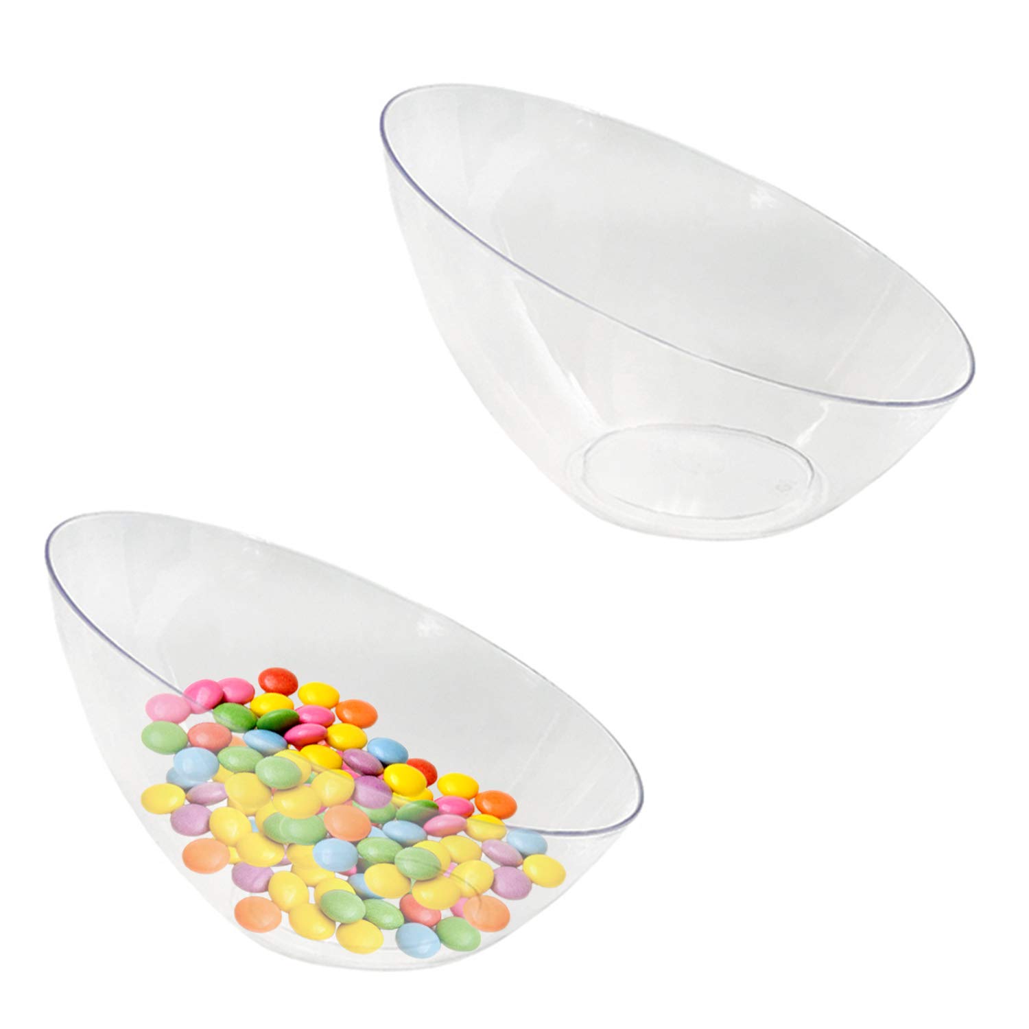 Clear Angled Bowls - 20 oz Plastic Bowls for Candy, Snacks, Salads | Perfect for Weddings, Parties & Events (12 Pack) | Great for Serving, Entertaining & Food Display