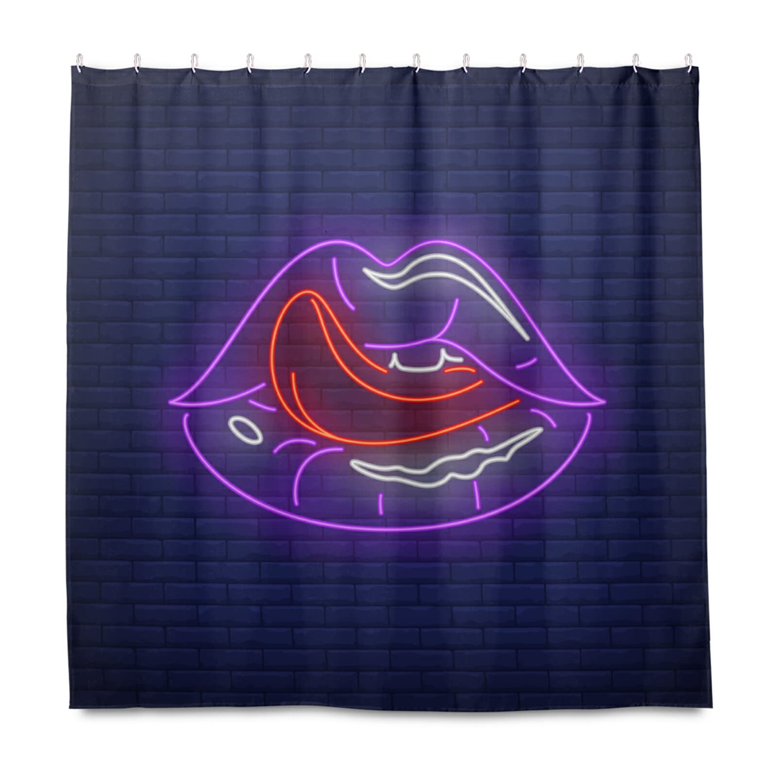 Valentine's Day Licking Lips Waterproof Shower Curtain 72x72 Inches - Bathroom Decor with Hooks, Durable Fabric for Campers, RV & Home Use - Perfect for Romantic Bathrooms & Themed Parties