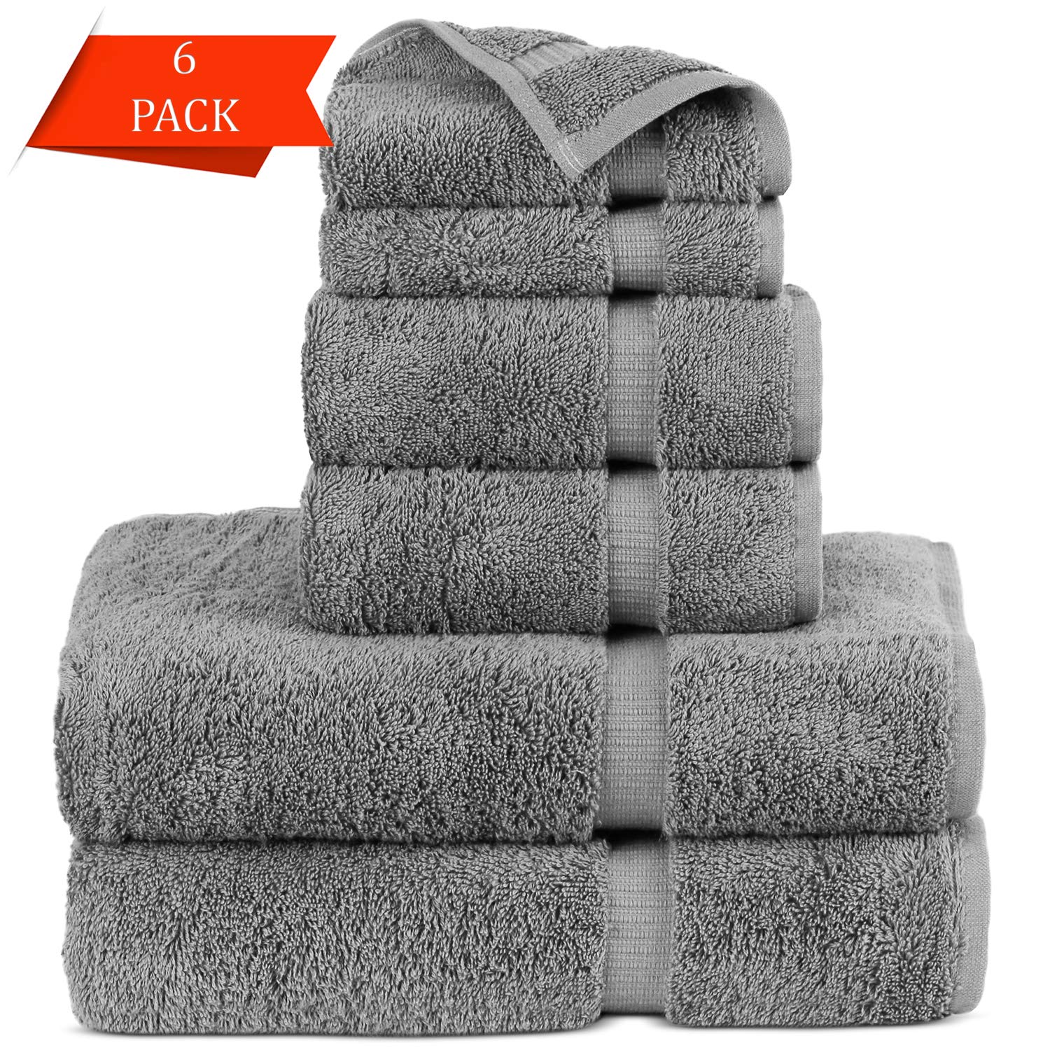 Premium 100% Cotton Turkish Towel Set - 6 Piece Bath Towels (Gray) | Soft, Absorbent & Quick-Drying | Perfect for Beach, Spa, Gym & Home Use