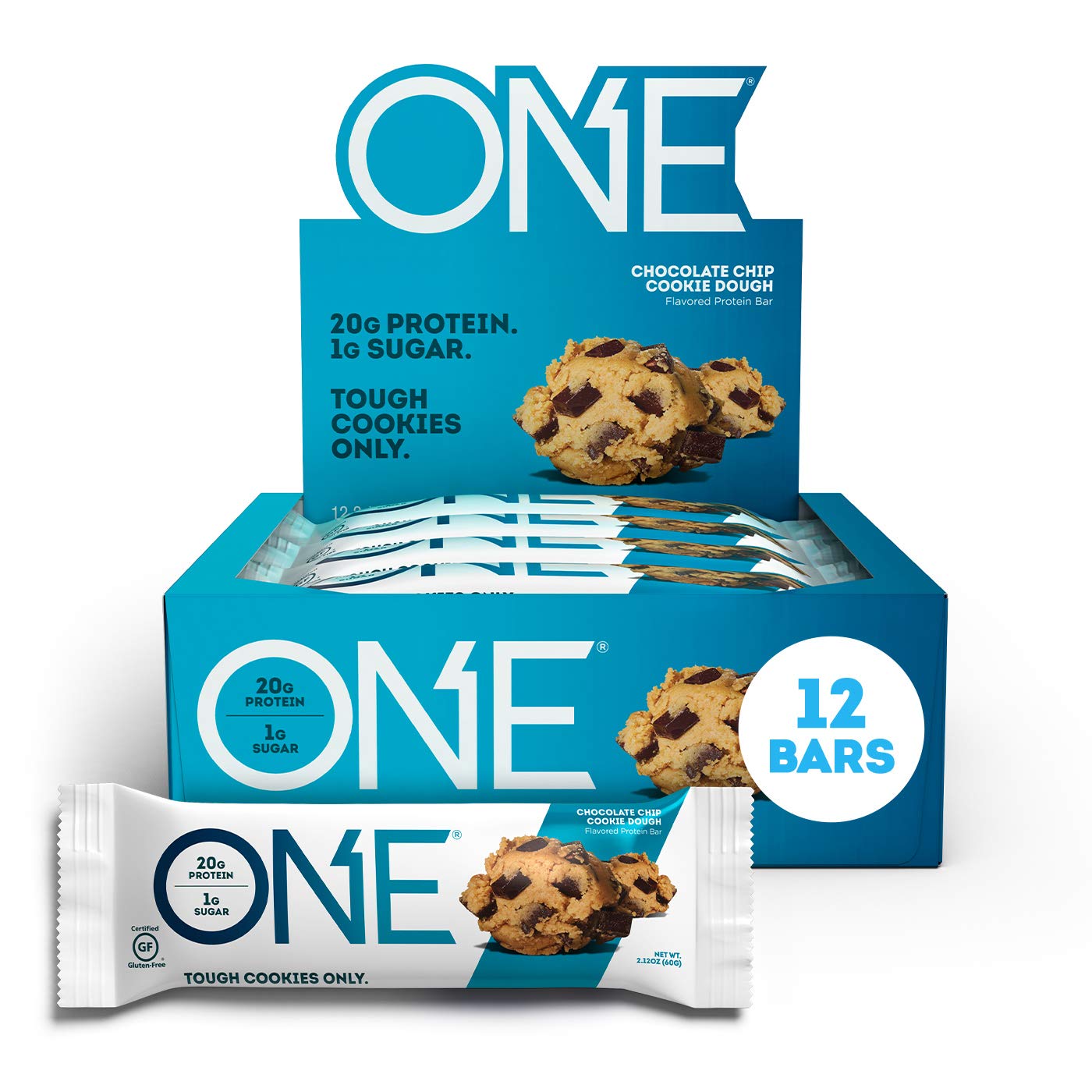 ONE 1 Protein Bars - 20g Protein & Only 1g Sugar | Chocolate Chip Cookie Dough Flavor | Gluten-Free Snack (2.12 Oz) - Perfect for High Protein Diets, Post-Workout Recovery & Healthy On-the-Go Snacking