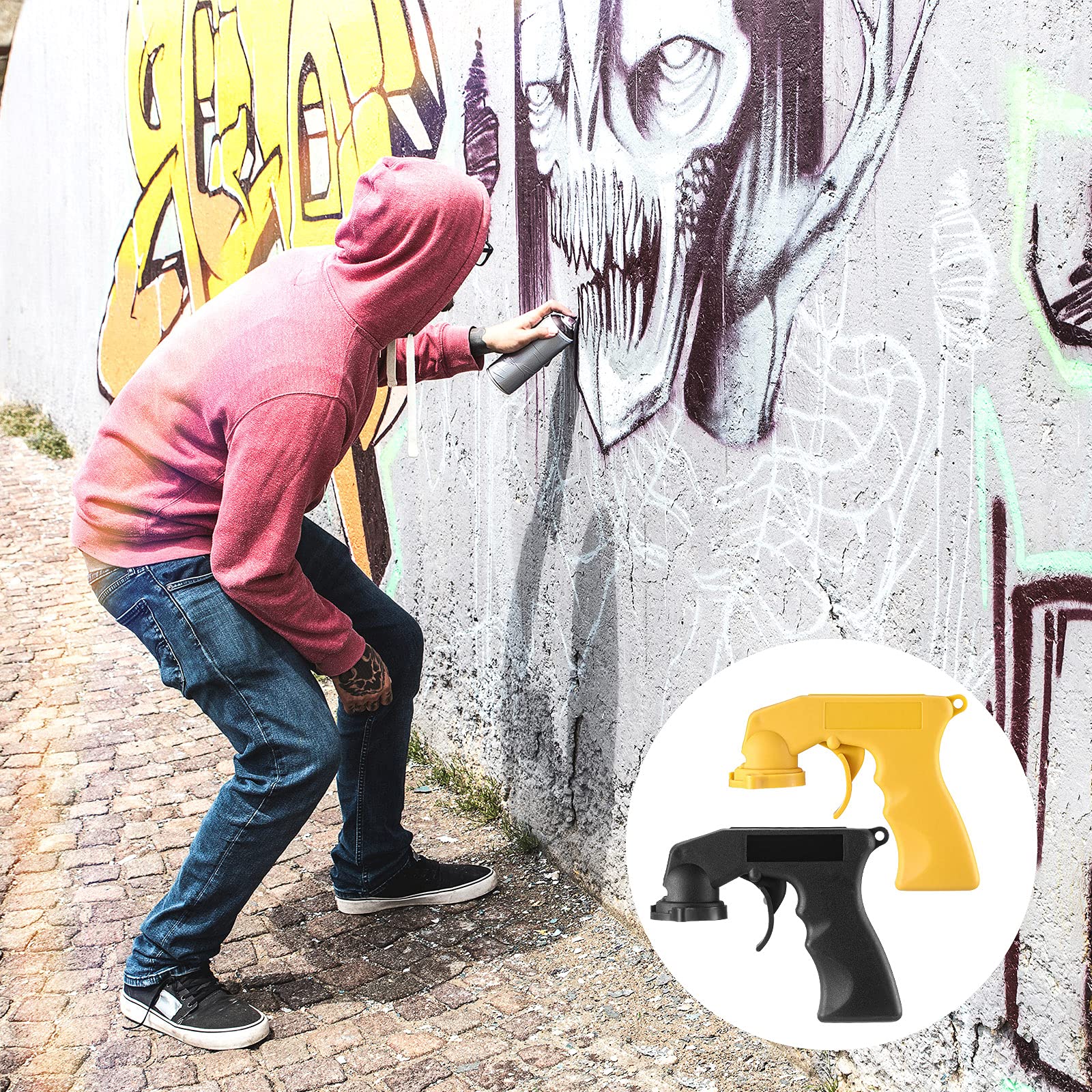 2 Pack Spray Can Handle Trigger - Ergonomic Full Grip Paint Sprayer Adapter for Aerosol Cans (Black & Yellow) - Perfect for DIY Painting, Automotive Touch-ups & Home Improvement Projects