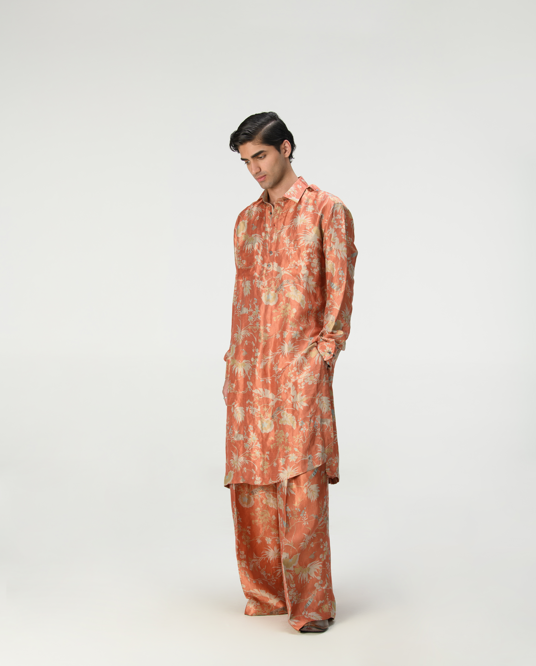 Bullet Kurta Silk Brocade Coral - Elegant Indian Traditional Wear for Men & Women | Perfect for Weddings, Festivals & Special Occasions