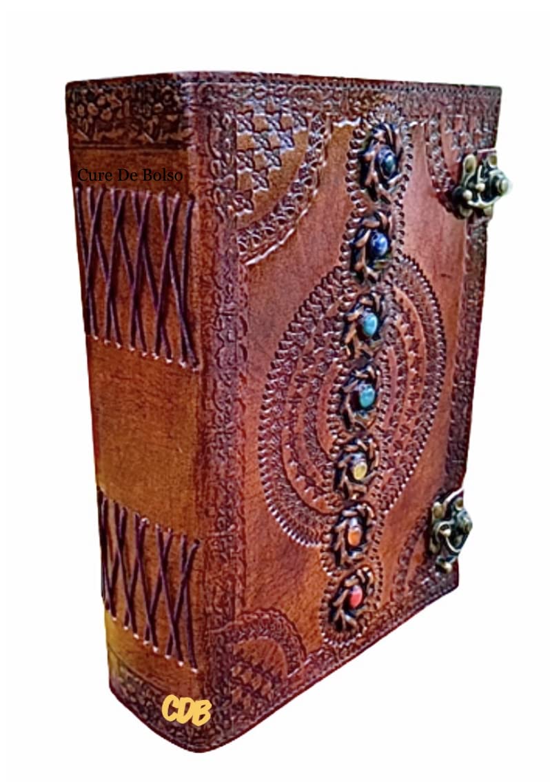 560-Page Large Leather Journal - Seven Chakra Diary Notebook with Healing Stones, Book of Shadows & Sketchbook | 7x10 Inches Handmade Writing Notebook, Brown | Perfect for Meditation, Journaling & Spiritual Practice