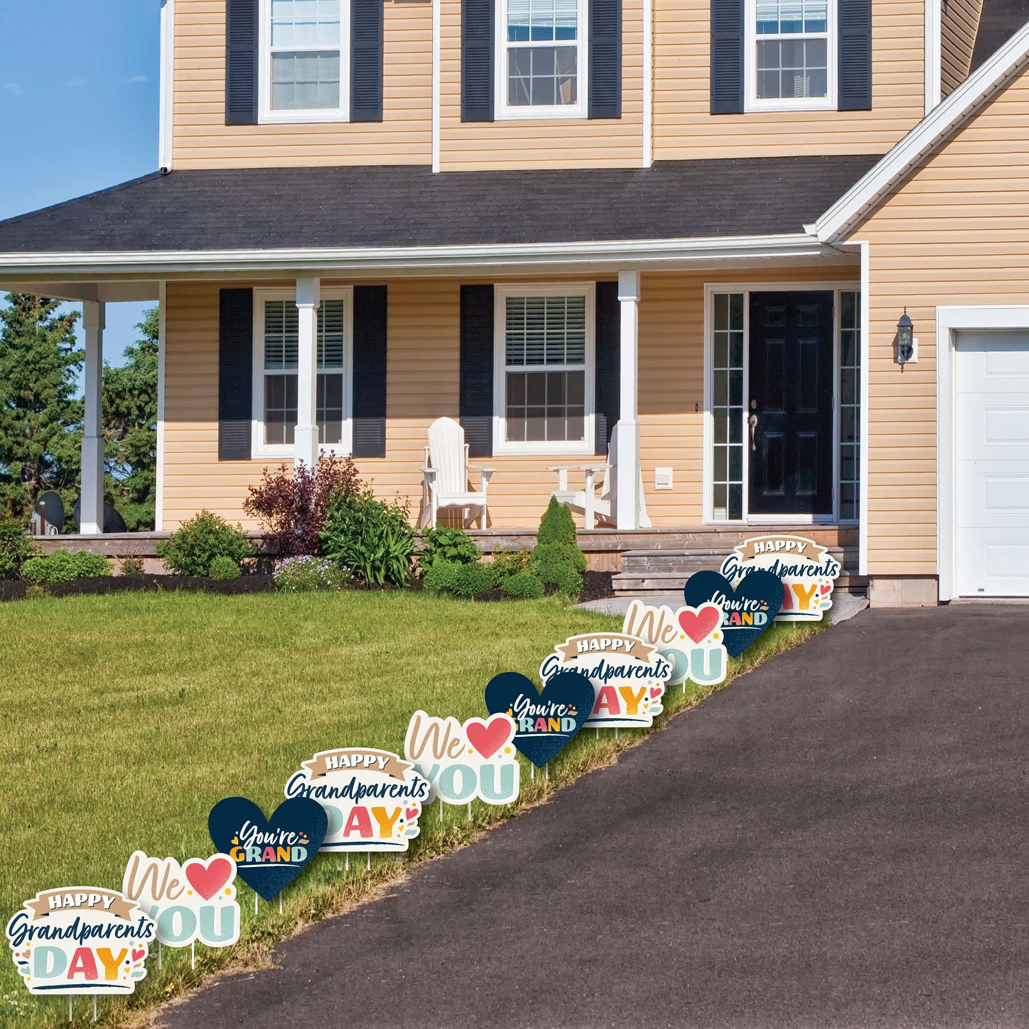 Happy Grandparents Day Heart Lawn Decorations - 10 Piece Outdoor Yard Sign Set for Grandma & Grandpa - Perfect for Backyard Celebrations, Family Reunions & Holiday Gatherings