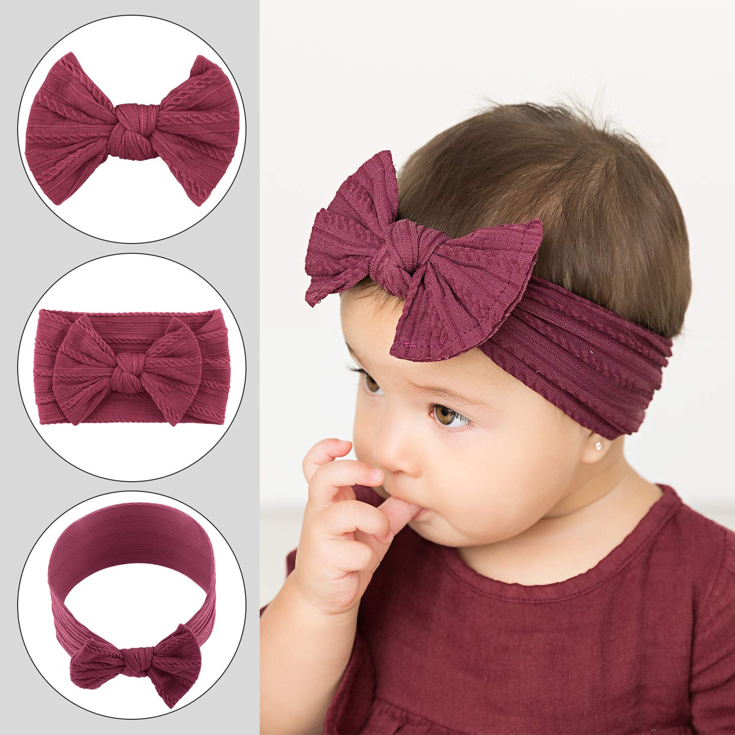 Makone 8PCS Baby Headbands Set - Soft Nylon Hair Bows & Headwraps for Newborn, Infant & Toddler Girls (0-3, 0-6, 6-12 Months) - Perfect for Photoshoots, Birthday Parties & Everyday Outfits
