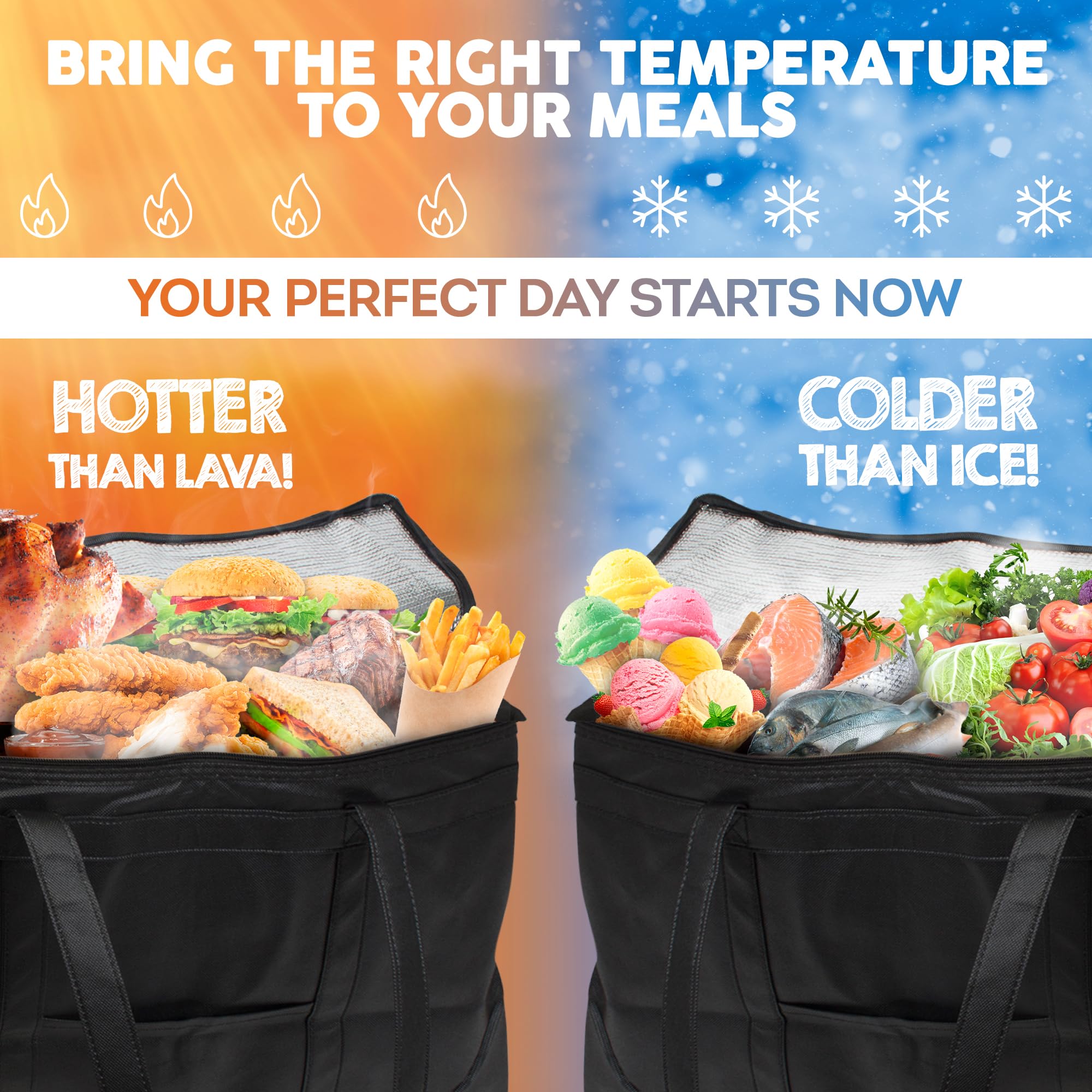 Insulated Black Food Delivery Bag with Zippered Top - Thermal Grocery & Catering Bag for Takeout, Meal Prep & Food Transportation | Perfect for Uber Eats, DoorDash & Restaurant Deliveries