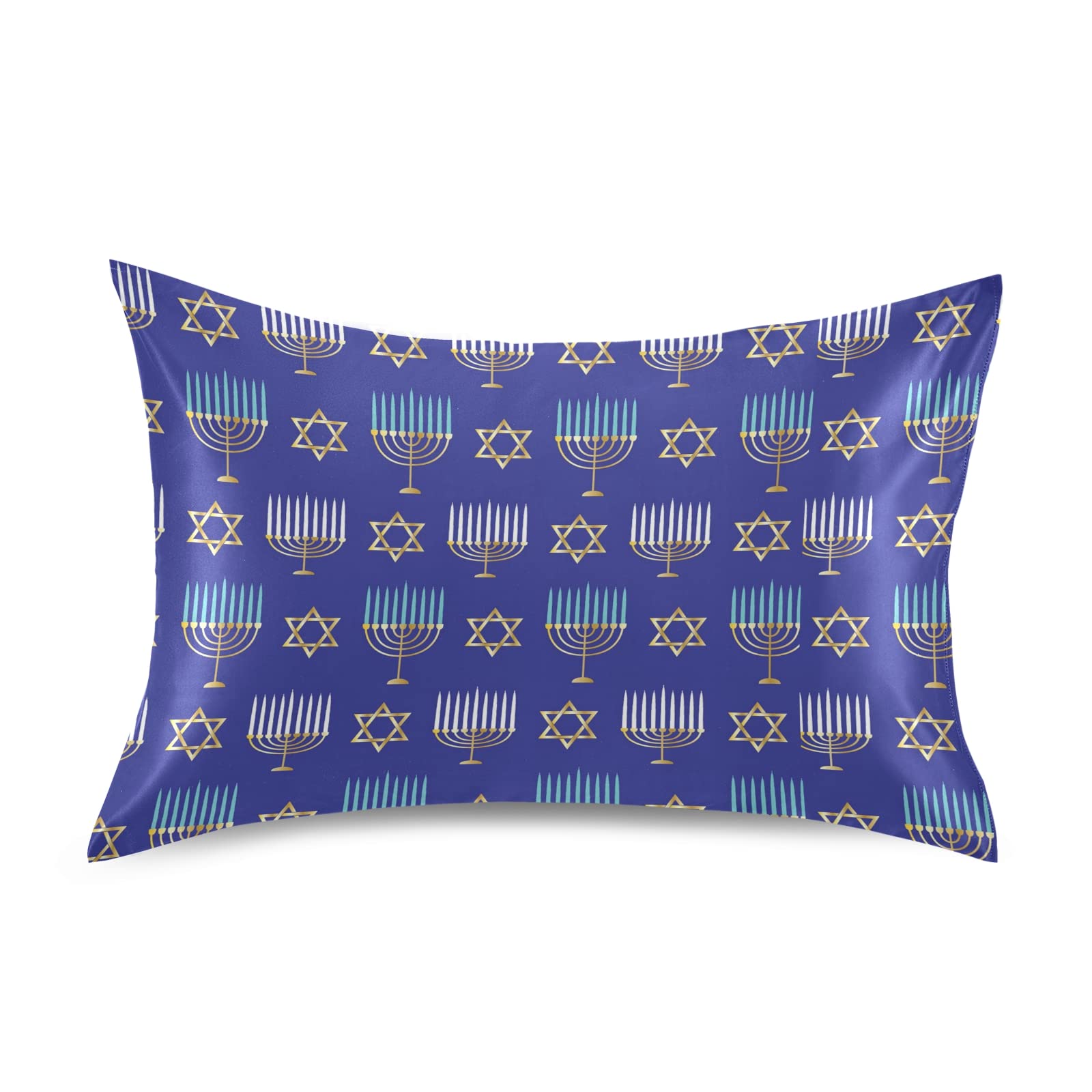 ALAZA Satin Pillowcase for Hair and Skin Care - Jewish Menorah & Stars Decorative Soft Queen Size Pillow Case (30x20 Inches) - Perfect for Home Decor, Hanukkah Gifts & Luxury Bedding