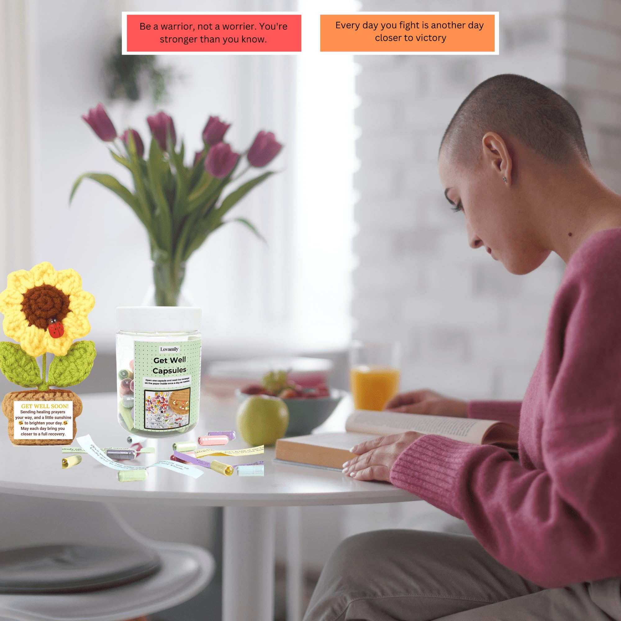Get Well Soon Gift Basket - Inspirational Message Capsule Bottle with Crochet & Card for Women, Men, Patients - Thoughtful Recovery Present After Surgery, Chemo, Illness - Perfect for Friends, Family & Coworkers | Hospital Care Package, Post-Surgery Cheer, Cancer Support Gift