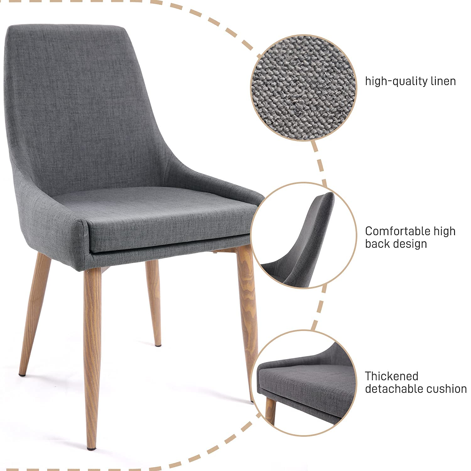 E&D FURNITURE Set of 2 Upholstered Dining Chairs with Metal Legs - Comfortable Fabric Kitchen & Living Room Accent Chairs for Dining Room, Kitchen, and Home Decor