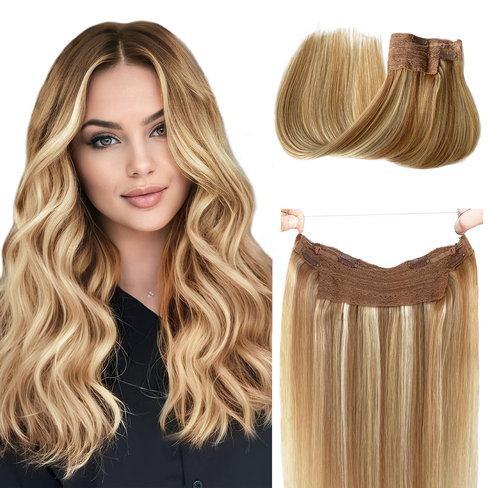 22 Inch Ombre Brown Blonde Human Hair Extensions - 100g Remy Hair with Platinum Blonde Balayage Highlights | Perfect for Daily Styling, Parties & Special Occasions