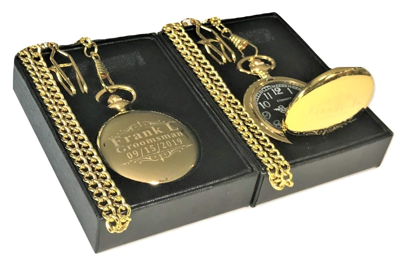 5 Personalized Engraved Pocket Watches for Groomsmen - Best Man Wedding Gift Set with Chains & Gift Boxes - Perfect for Weddings, Anniversaries and Special Occasions
