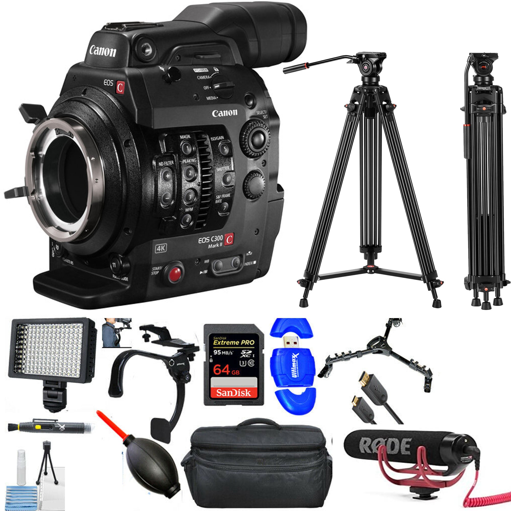 Canon Cinema EOS C300 Mark II Professional 4K Camcorder Body (PL Lens Mount) with Sandisk Extreme Pro 64GB SD Card - Premium Bundle for Filmmaking, Documentary & Broadcast Production